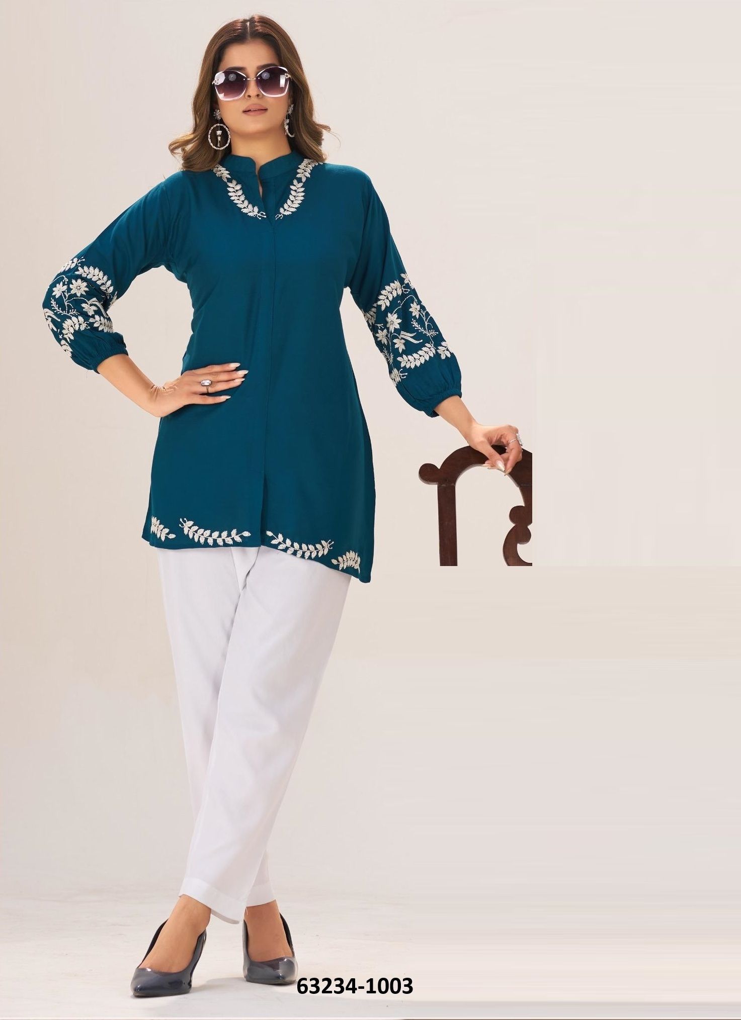 CLARA - Catalog # 63234 (Set of 4 Readymade Women's Kurtis / Tops) by Blue Hills
