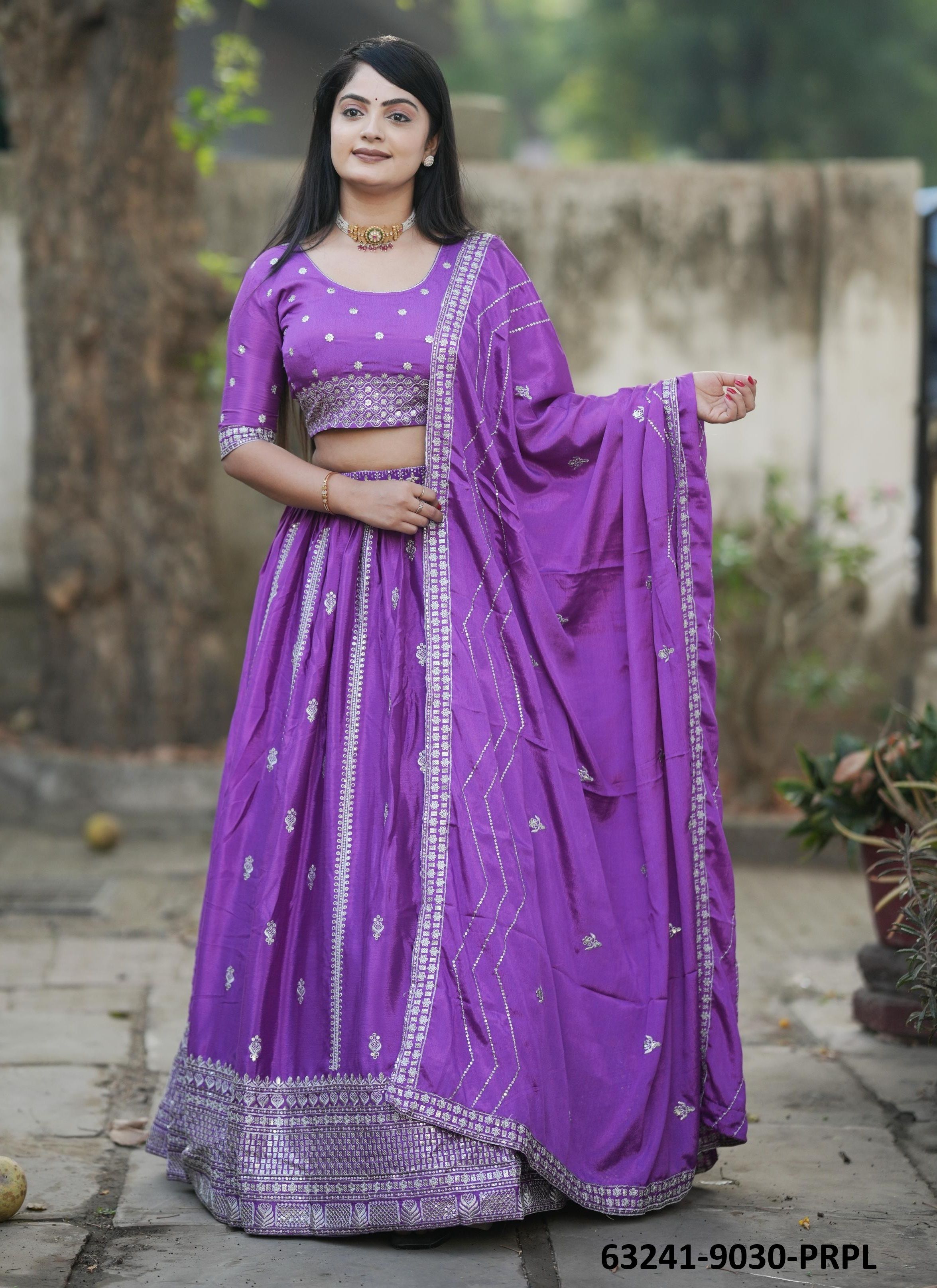 SERIES 9030 - Catalog # 63241 (Set of 2 Semi-Stitched Lehengas) by Raw Lemon