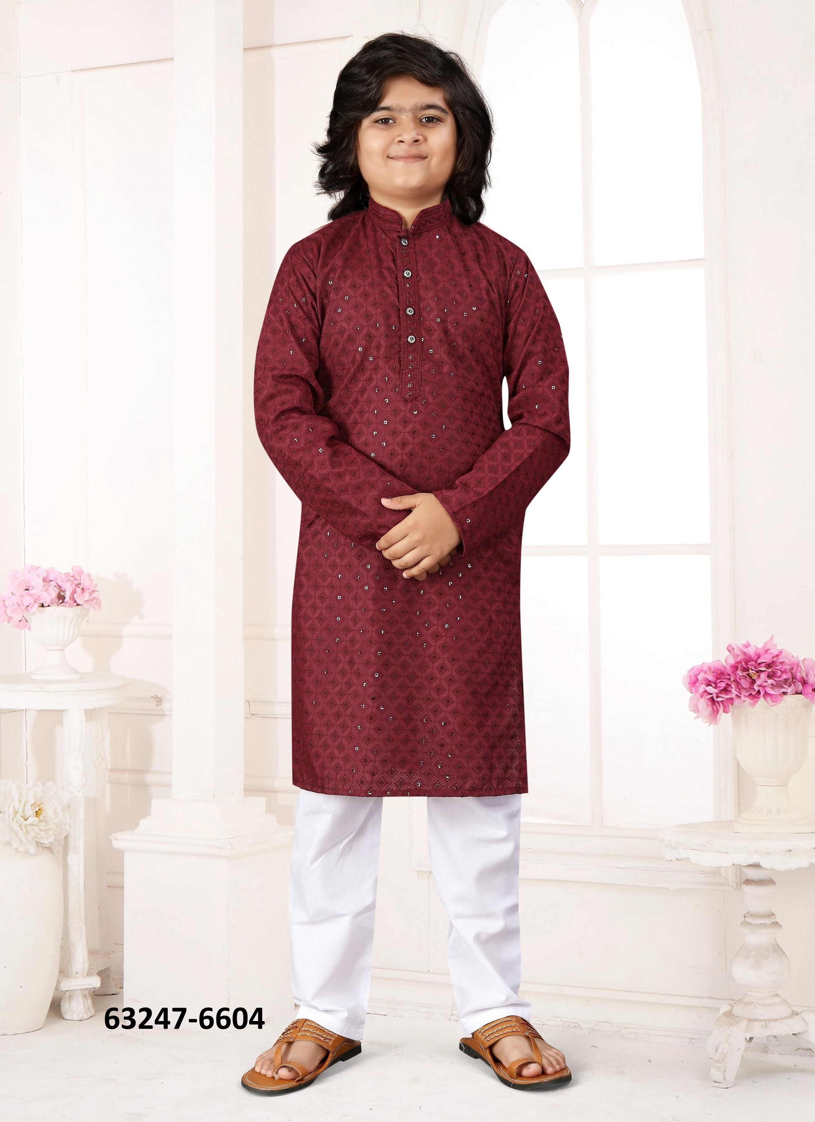 KIDS KURTA PYJAMA 6603 - Catalog # 63247 (Set of 4 Men's Ethnic Wear) by Tentmen Clothing