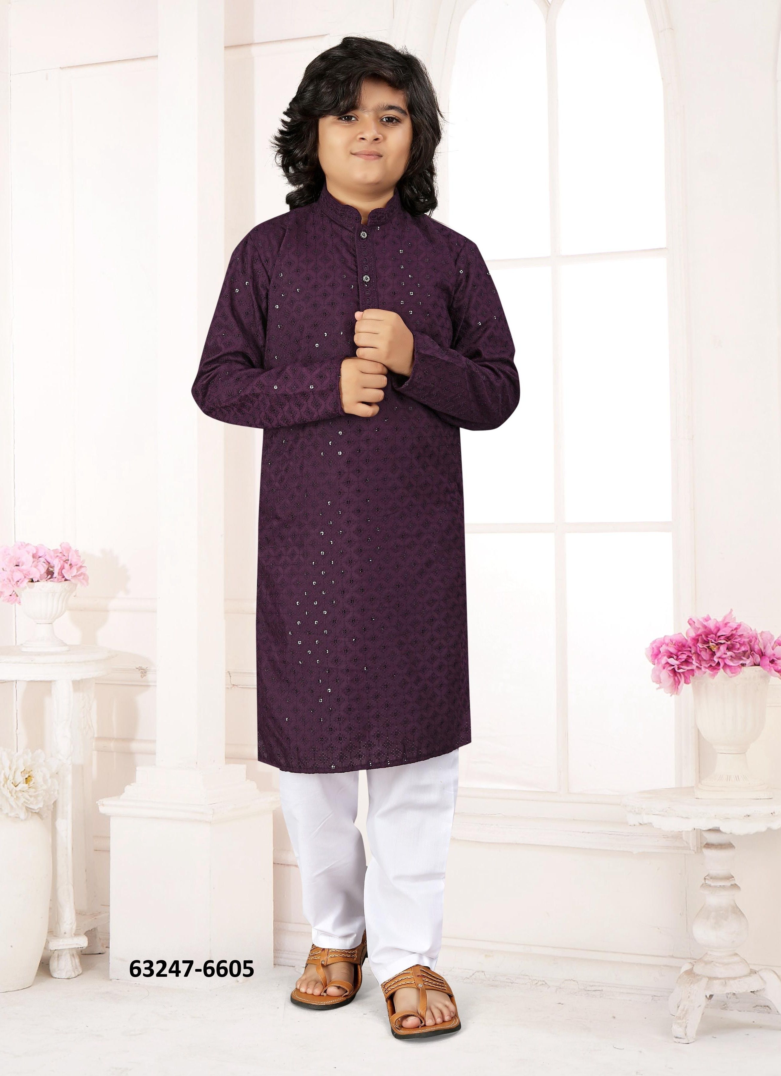 KIDS KURTA PYJAMA 6603 - Catalog # 63247 (Set of 4 Men's Ethnic Wear) by Tentmen Clothing