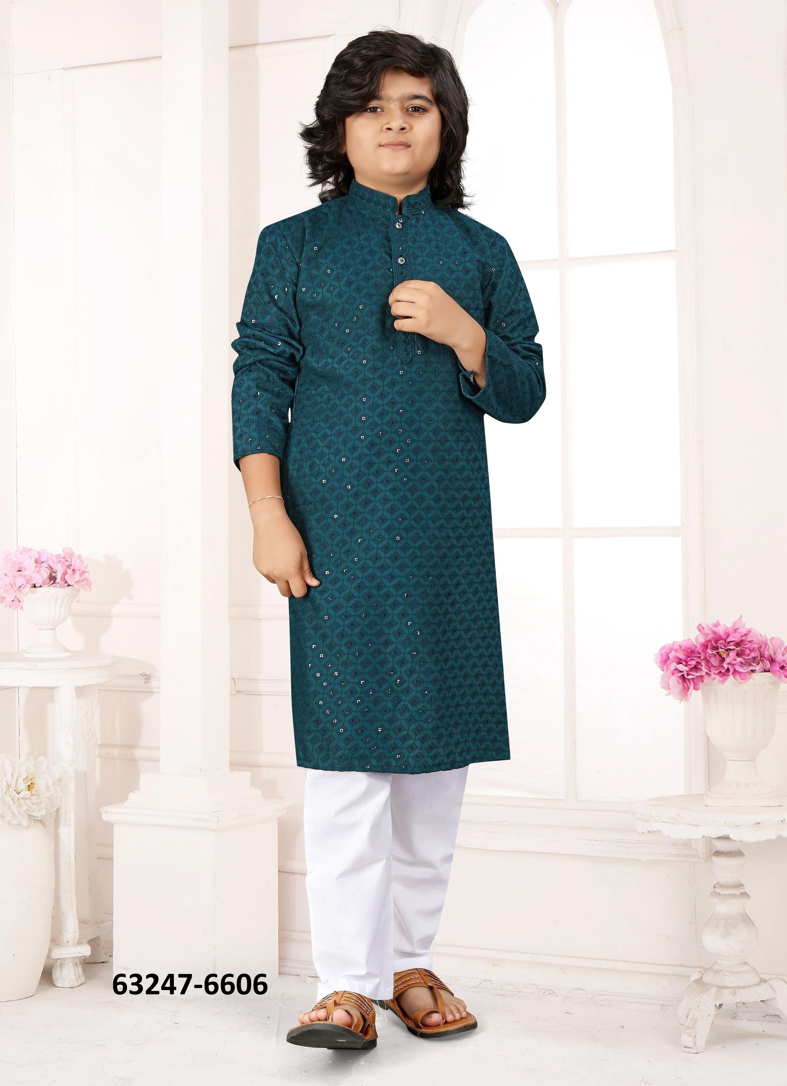 KIDS KURTA PYJAMA 6603 - Catalog # 63247 (Set of 4 Men's Ethnic Wear) by Tentmen Clothing