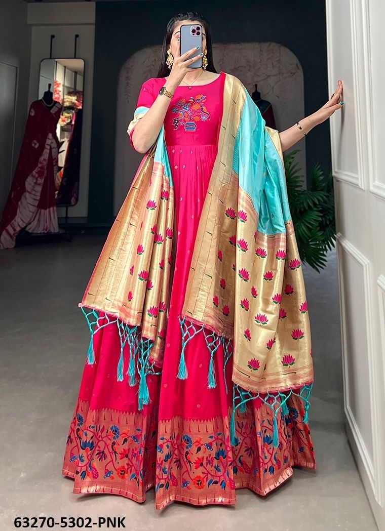 PAITHANI SILK SERIES 5302 - Catalog # 63270 (Set of 4 Readymade Gowns) by Komal Pret PAITHANI SILK SERIES 5302 - Catalog # 63270 (Set of 4 Readymade Gowns) by Komal Pret