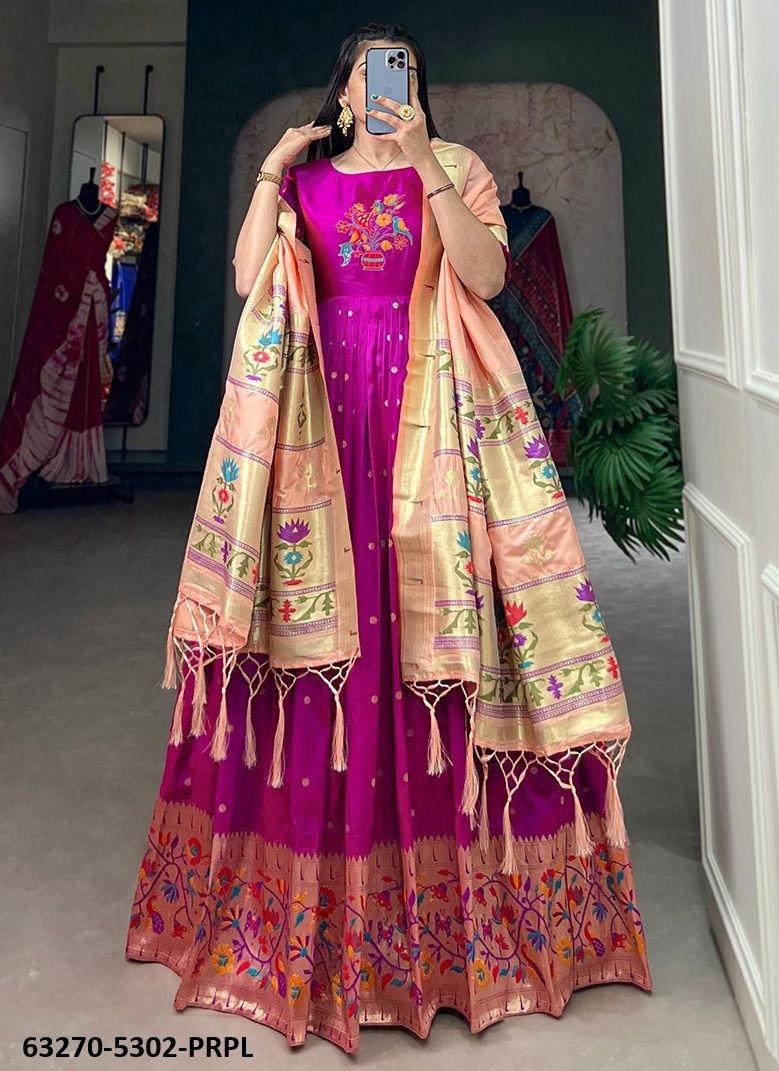 PAITHANI SILK SERIES 5302 - Catalog # 63270 (Set of 4 Readymade Gowns) by Komal Pret PAITHANI SILK SERIES 5302 - Catalog # 63270 (Set of 4 Readymade Gowns) by Komal Pret