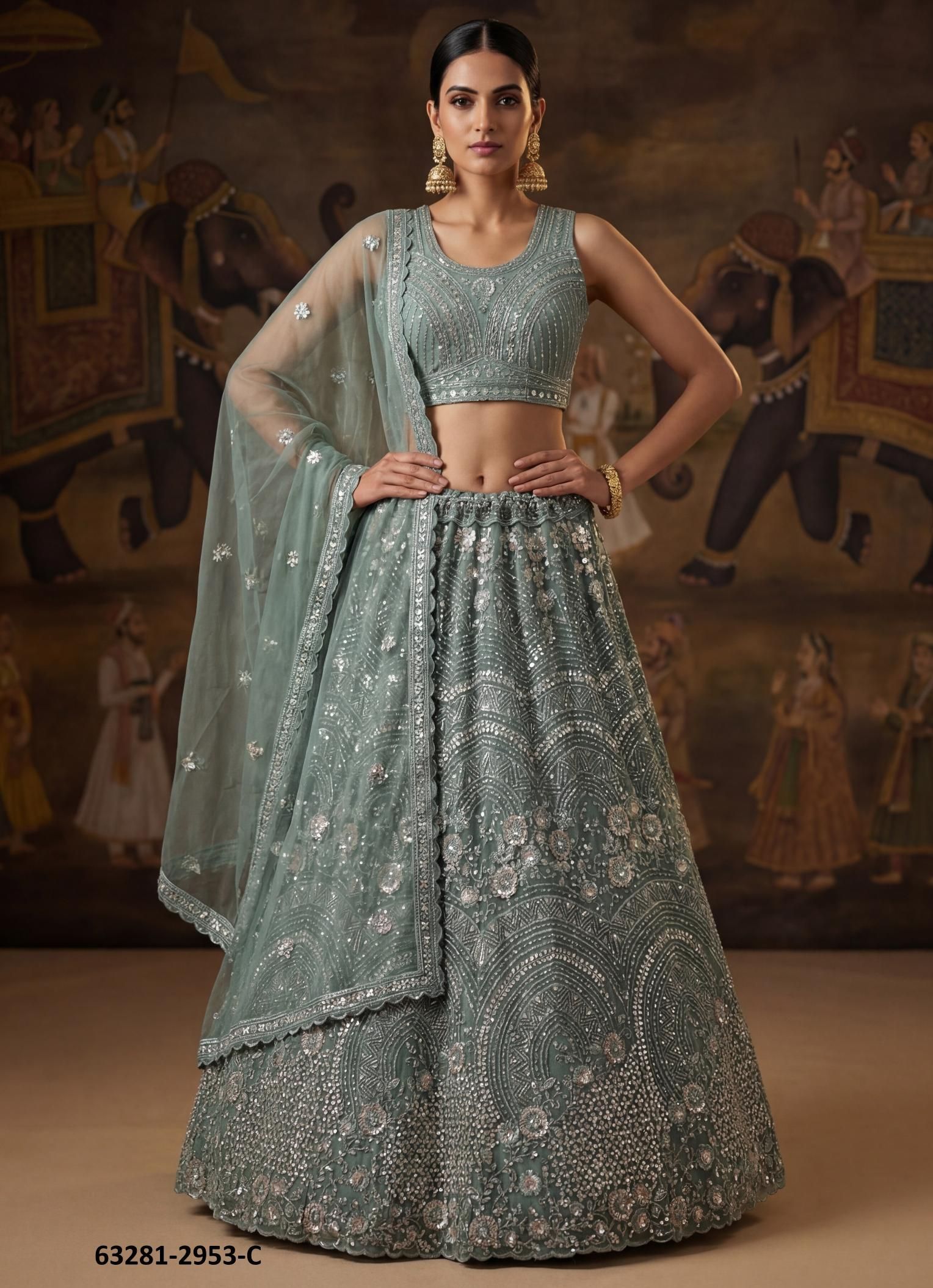 SERIES 2953 - Catalog # 63281 (Set of 4 Semi-Stitched Lehengas) by Raw Lemon SERIES 2953 - Catalog # 63281 (Set of 4 Semi-Stitched Lehengas) by Raw Lemon