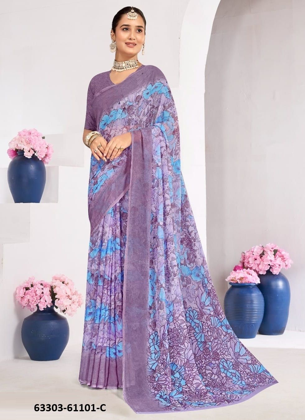 STAR CHIFFON 224 - Catalog # 63303 (Set of 12 Sarees) by Ruchi Sarees