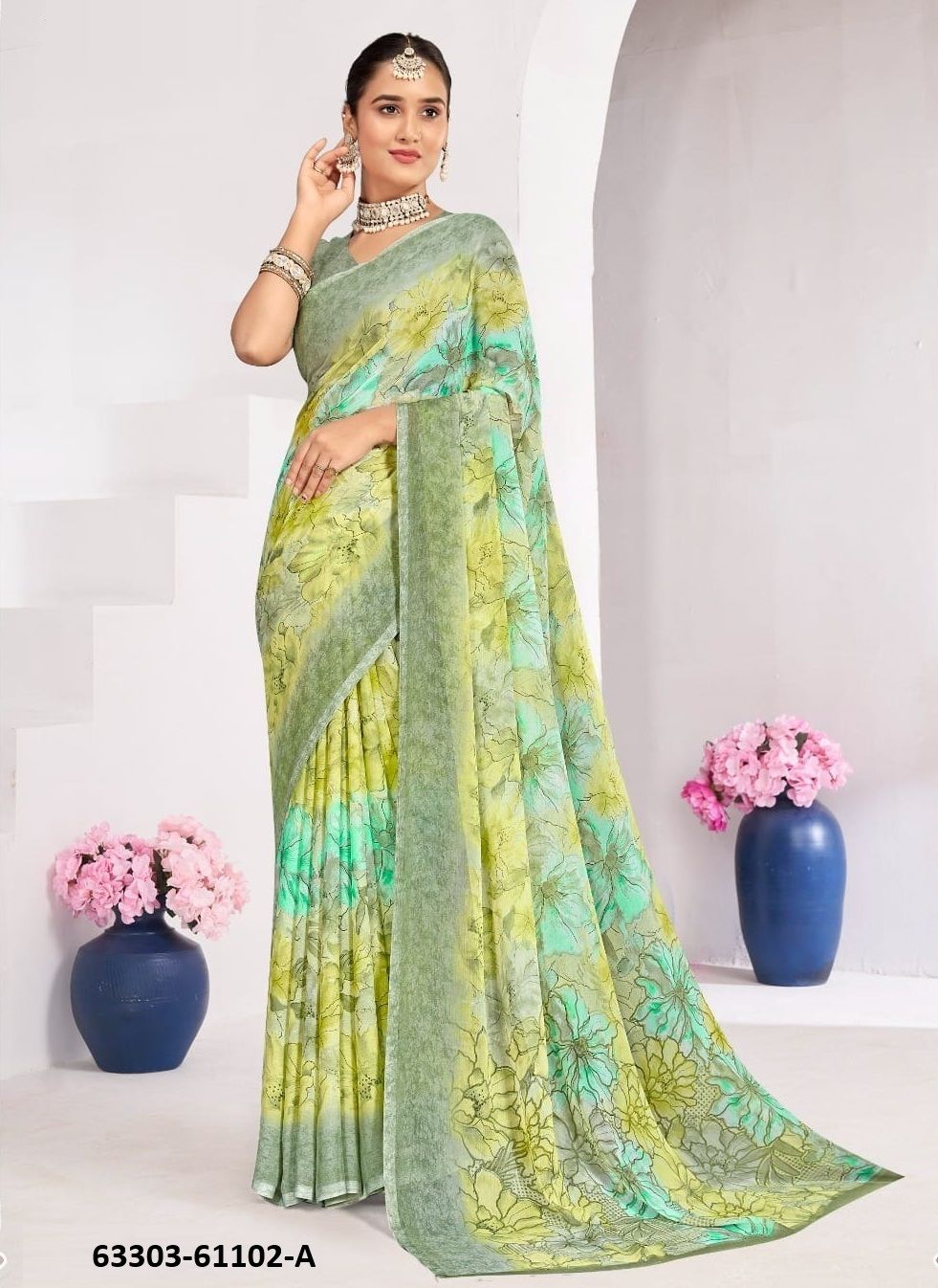 STAR CHIFFON 224 - Catalog # 63303 (Set of 12 Sarees) by Ruchi Sarees