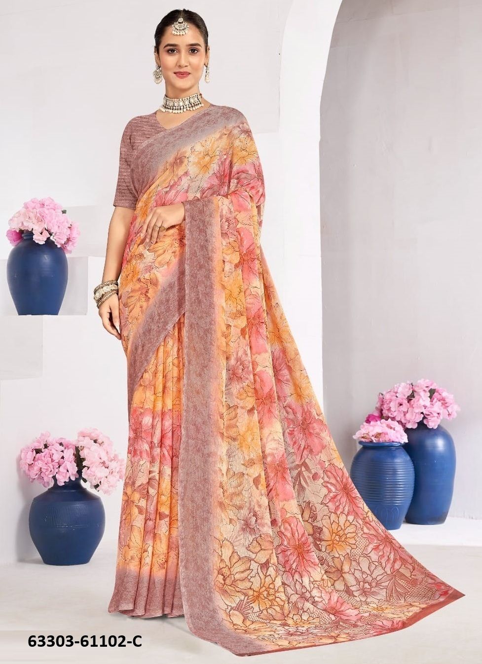 STAR CHIFFON 224 - Catalog # 63303 (Set of 12 Sarees) by Ruchi Sarees