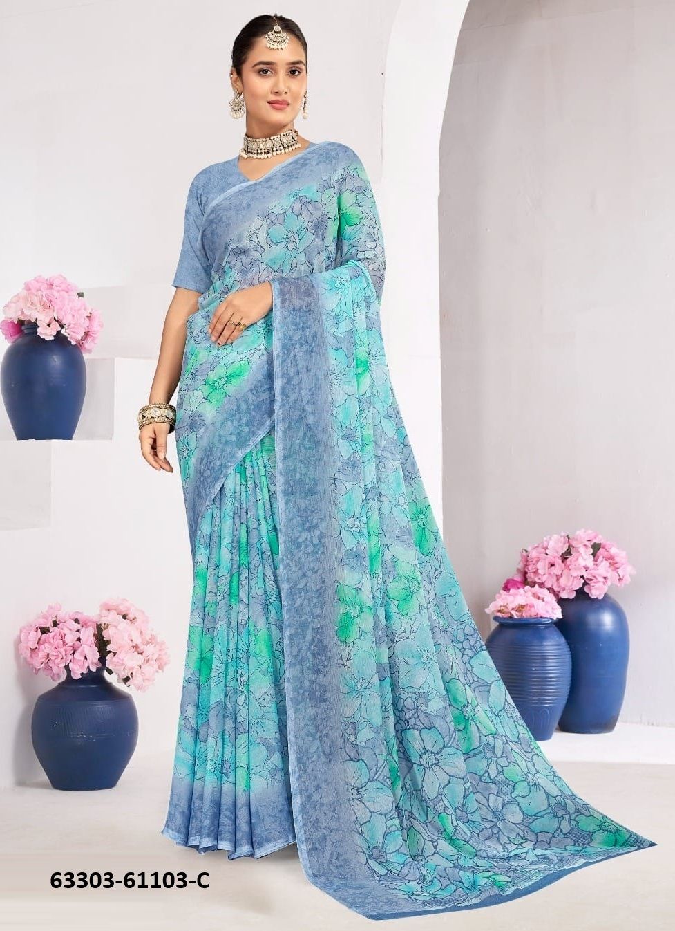 STAR CHIFFON 224 - Catalog # 63303 (Set of 12 Sarees) by Ruchi Sarees