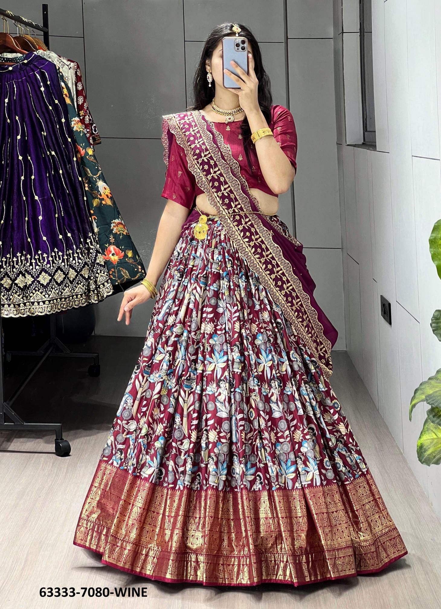 KALAMKARI SERIES 7080 - Catalog # 63333 (Set of 3 Semi-Stitched Lehengas) by Komal Pret KALAMKARI SERIES 7080 - Catalog # 63333 (Set of 3 Semi-Stitched Lehengas) by Komal Pret