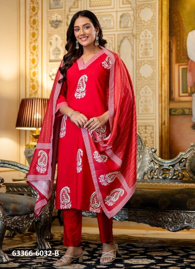 SERIES 6032 - Catalog # 63366 (Set of 4 Readymade Salwar Suits) by Amdavadi Fashion