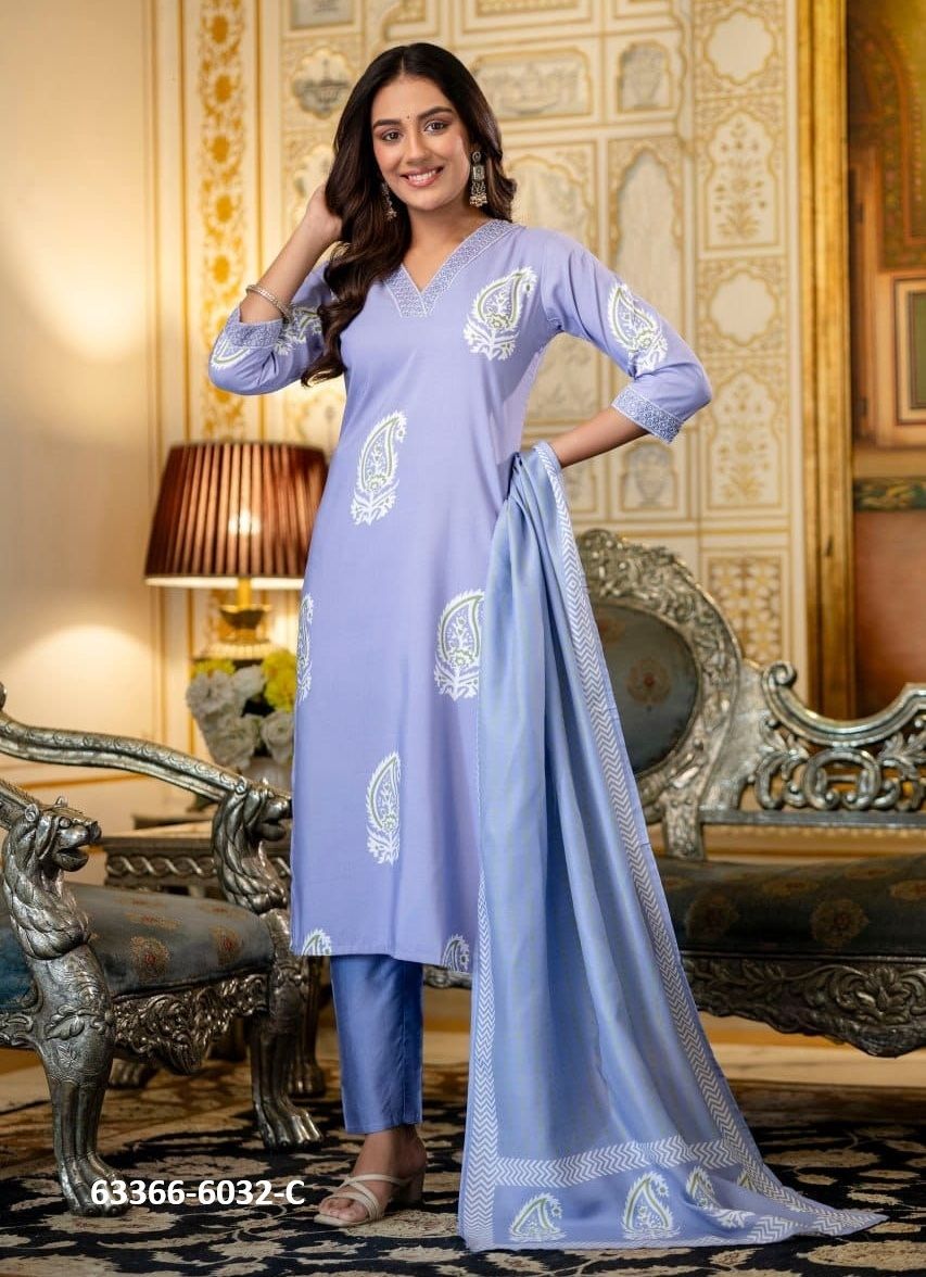 SERIES 6032 - Catalog # 63366 (Set of 4 Readymade Salwar Suits) by Amdavadi Fashion