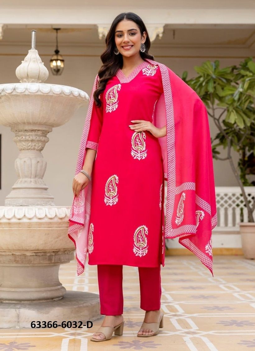 SERIES 6032 - Catalog # 63366 (Set of 4 Readymade Salwar Suits) by Amdavadi Fashion