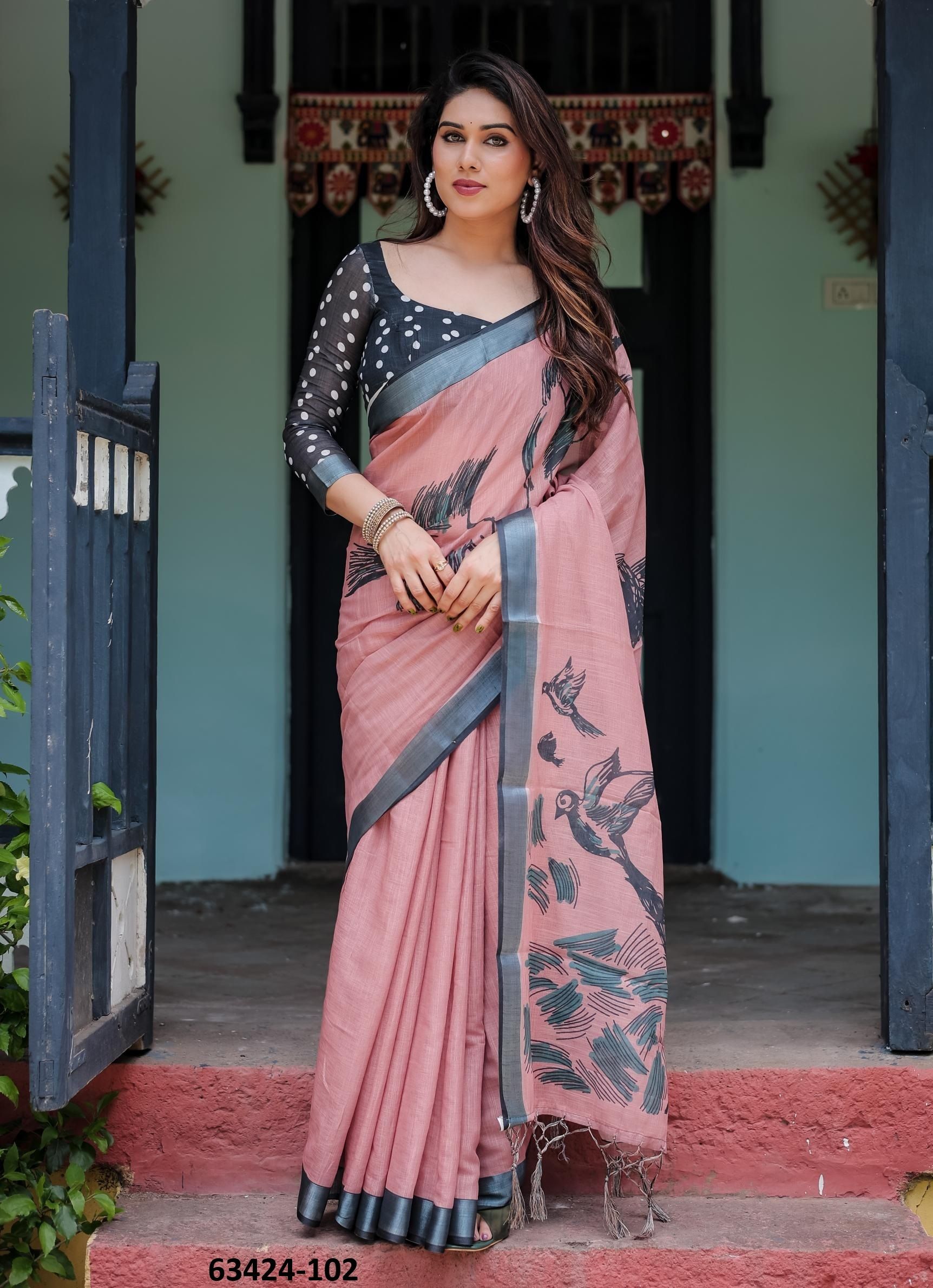 LINEN COTTON PRINTS - Catalog # 63424 (Set of 74 Sarees) by Semad Styles