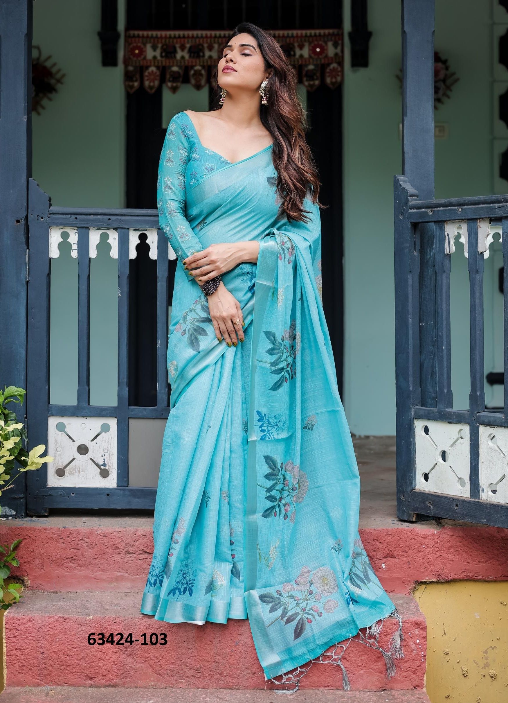 LINEN COTTON PRINTS - Catalog # 63424 (Set of 74 Sarees) by Semad Styles