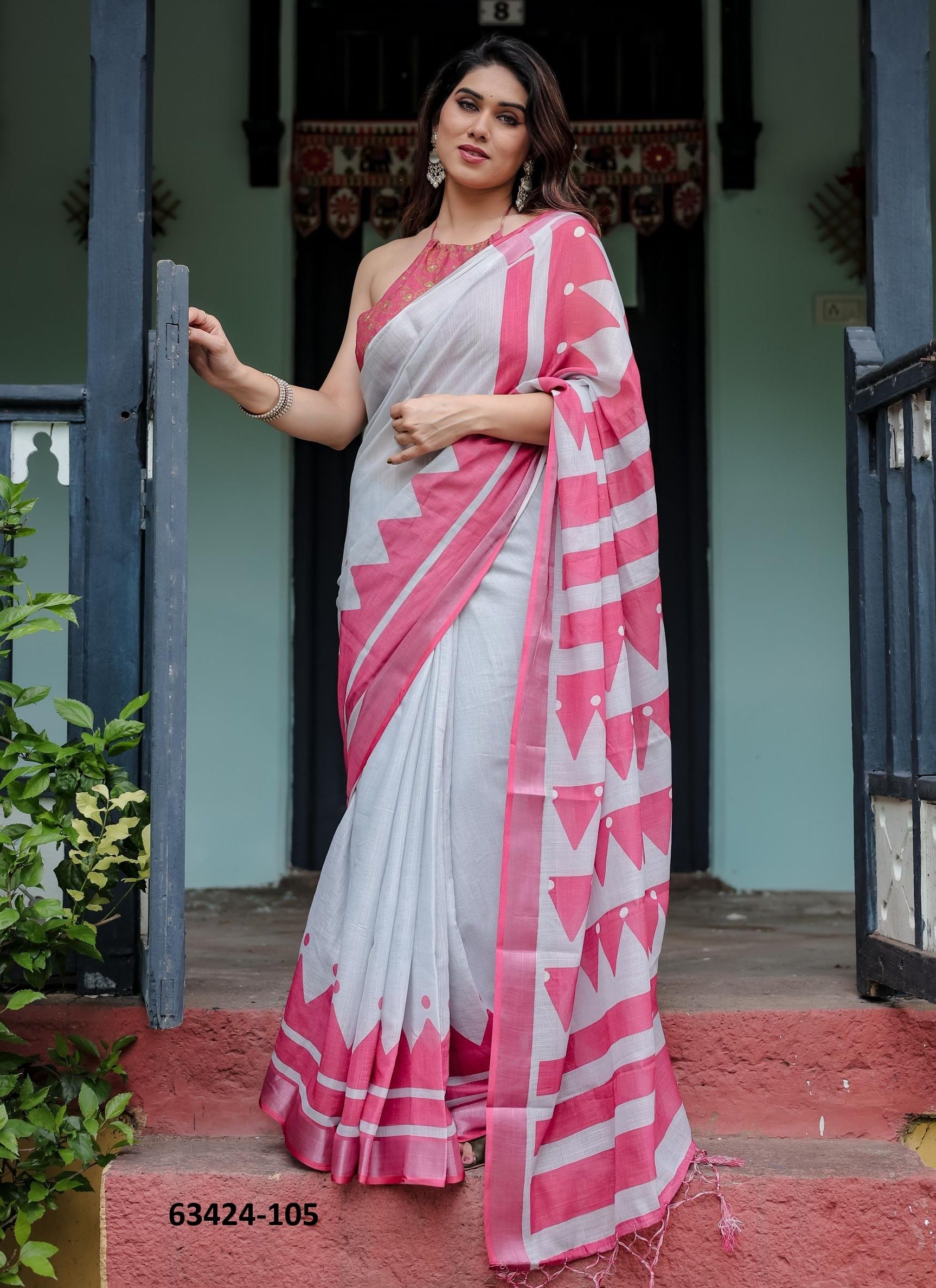 LINEN COTTON PRINTS - Catalog # 63424 (Set of 74 Sarees) by Semad Styles