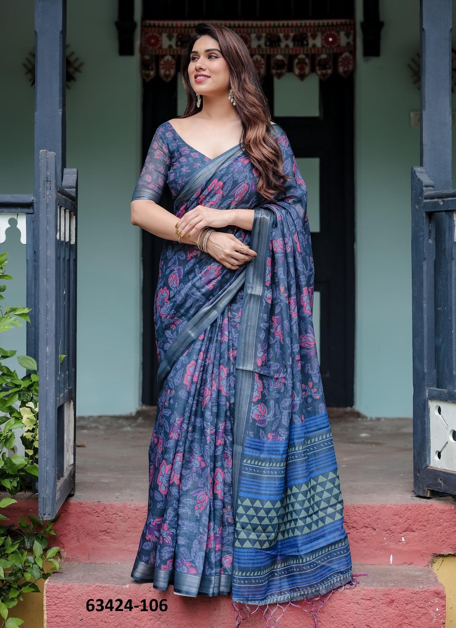LINEN COTTON PRINTS - Catalog # 63424 (Set of 74 Sarees) by Semad Styles