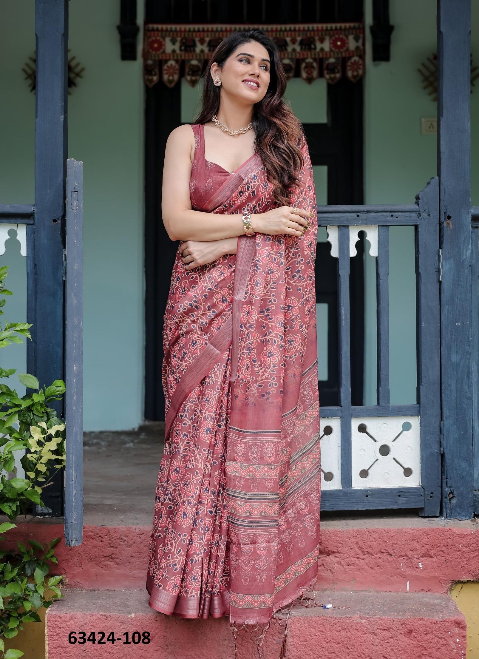 LINEN COTTON PRINTS - Catalog # 63424 (Set of 74 Sarees) by Semad Styles