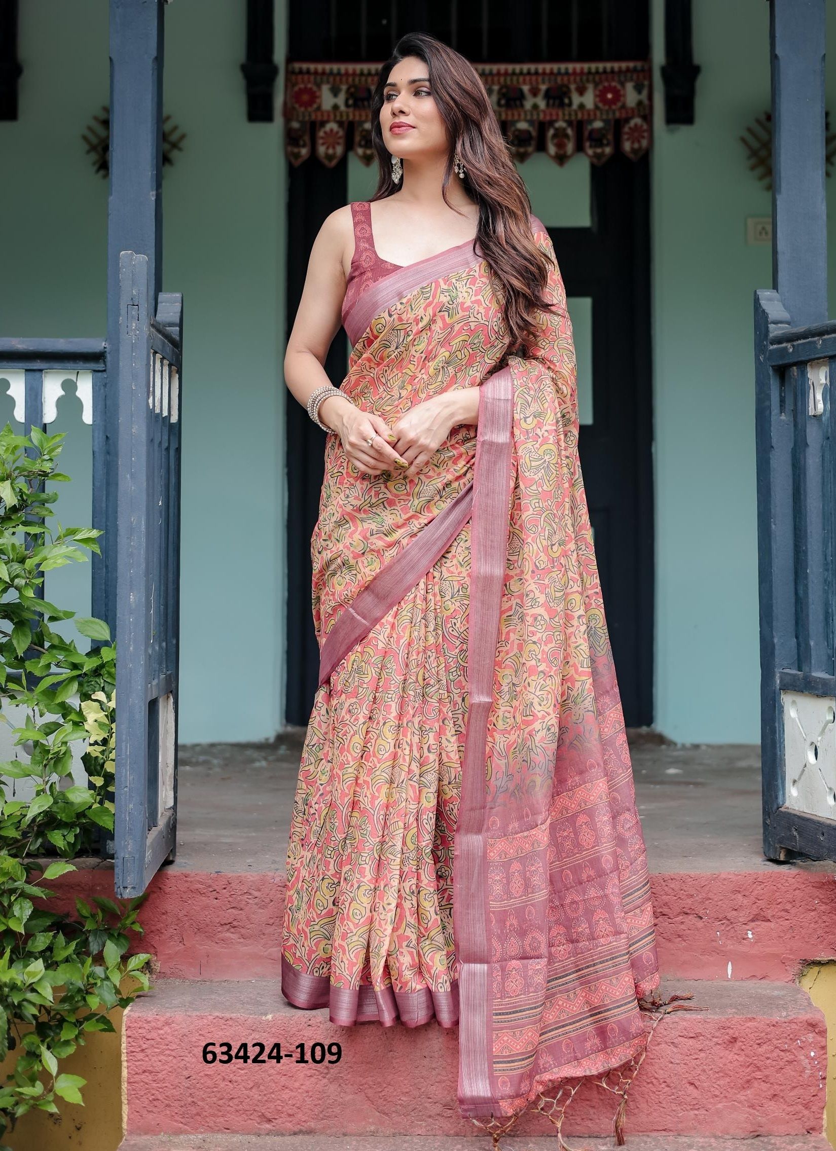 LINEN COTTON PRINTS - Catalog # 63424 (Set of 74 Sarees) by Semad Styles