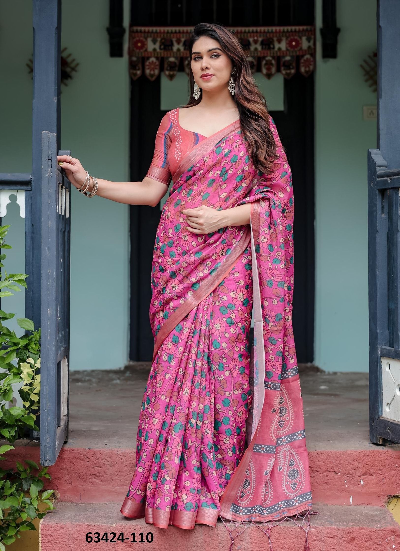 LINEN COTTON PRINTS - Catalog # 63424 (Set of 74 Sarees) by Semad Styles