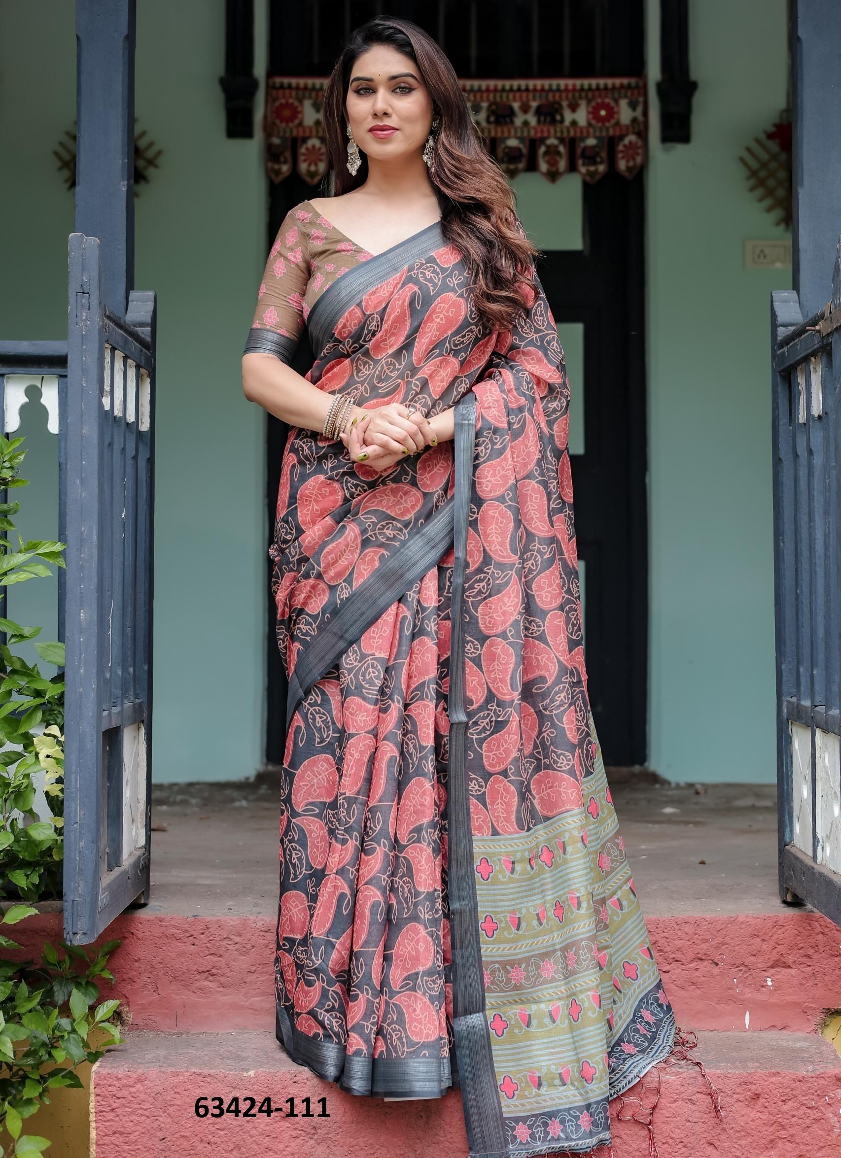 LINEN COTTON PRINTS - Catalog # 63424 (Set of 74 Sarees) by Semad Styles
