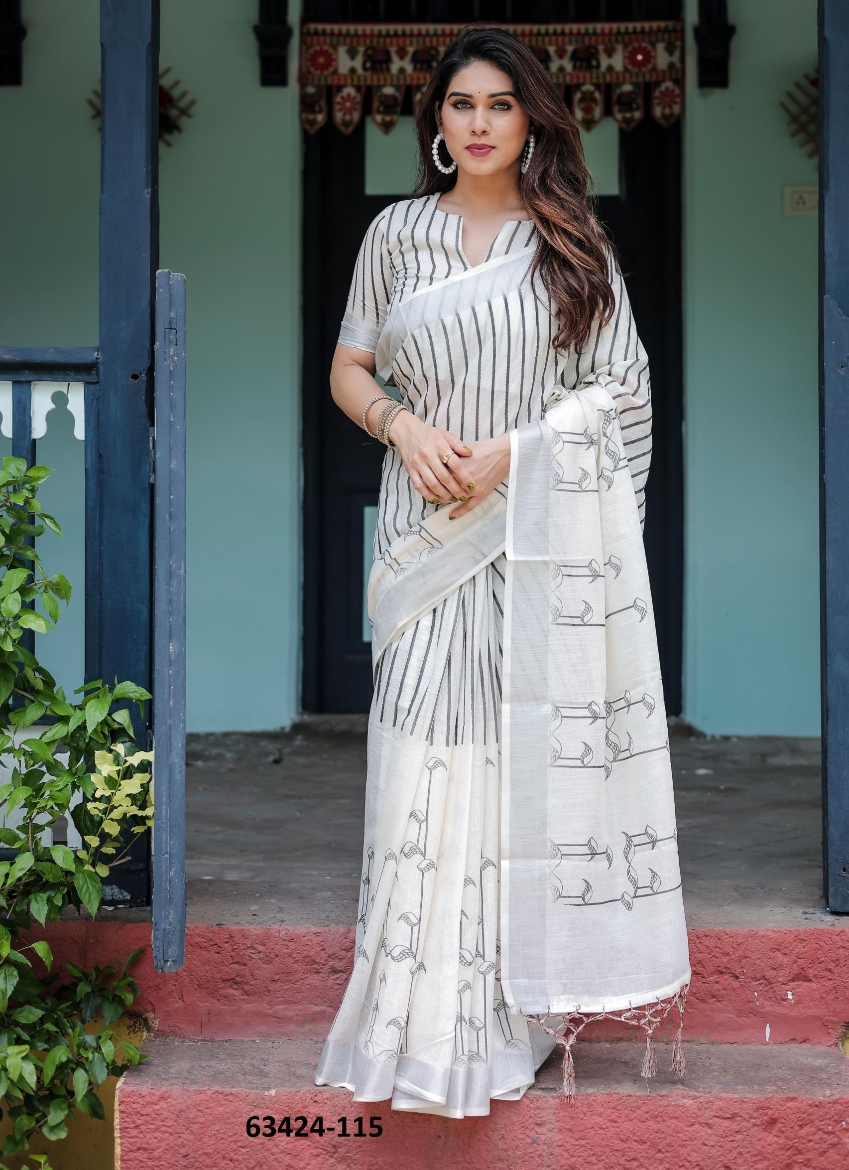 LINEN COTTON PRINTS - Catalog # 63424 (Set of 74 Sarees) by Semad Styles