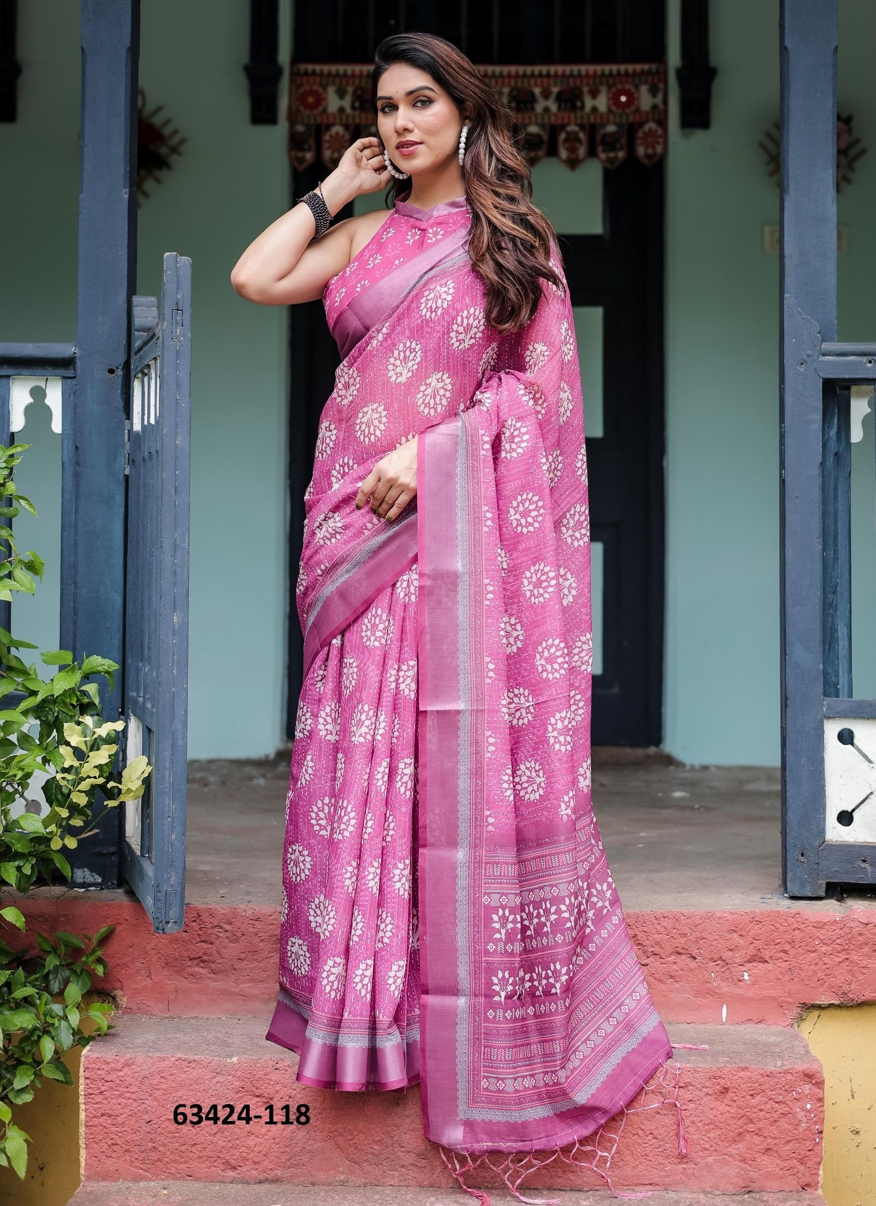 LINEN COTTON PRINTS - Catalog # 63424 (Set of 74 Sarees) by Semad Styles