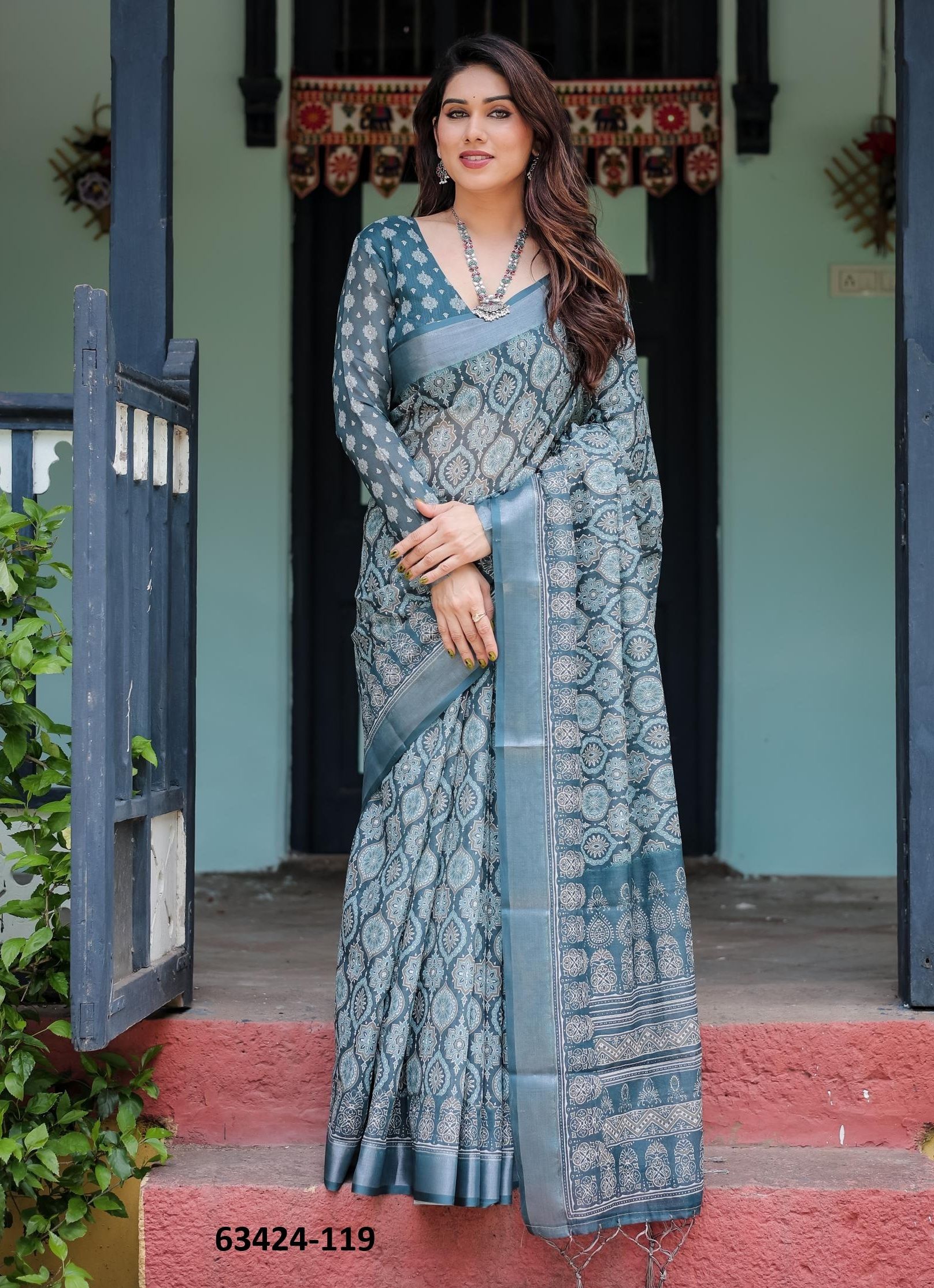 LINEN COTTON PRINTS - Catalog # 63424 (Set of 74 Sarees) by Semad Styles