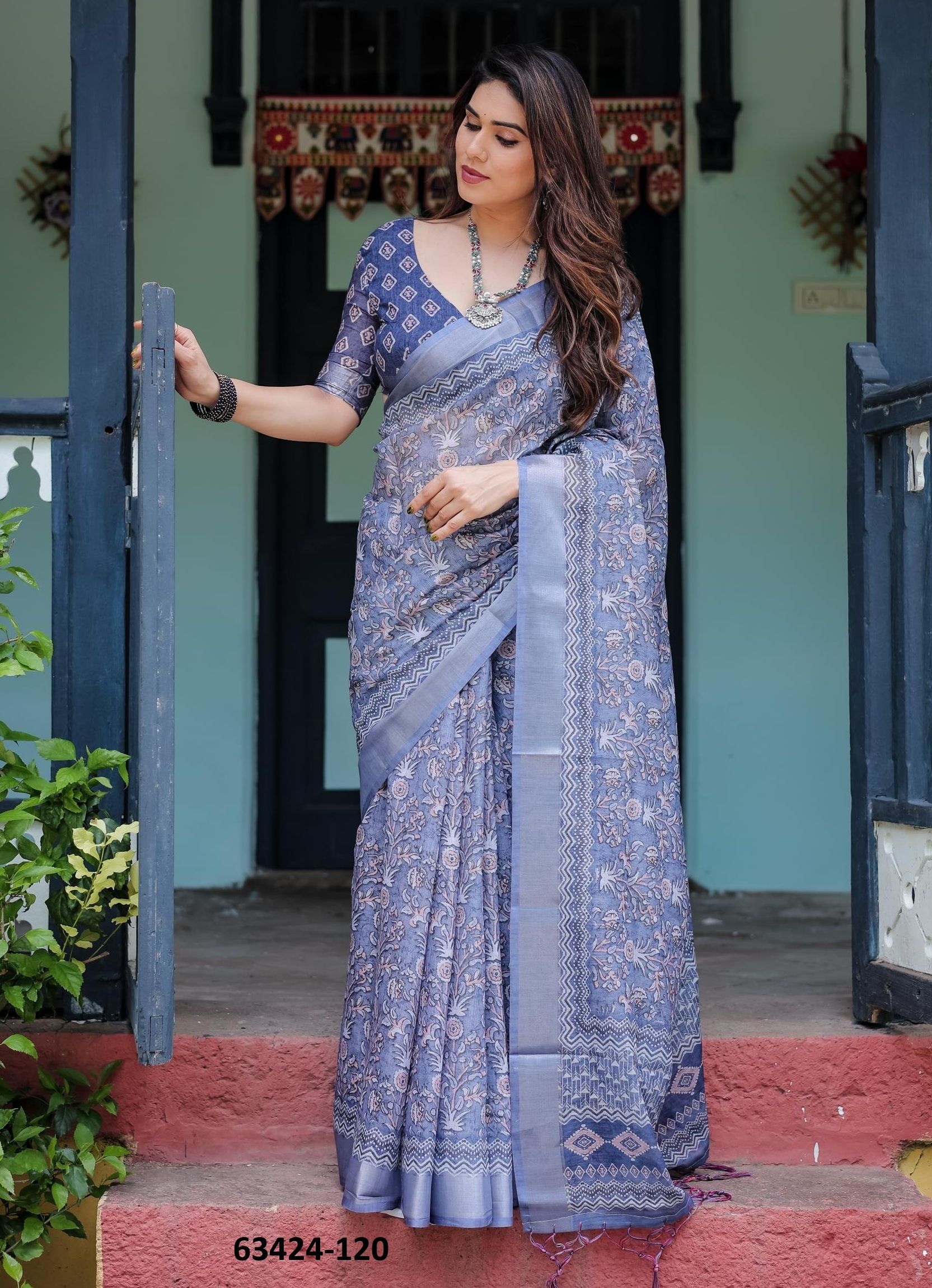 LINEN COTTON PRINTS - Catalog # 63424 (Set of 74 Sarees) by Semad Styles