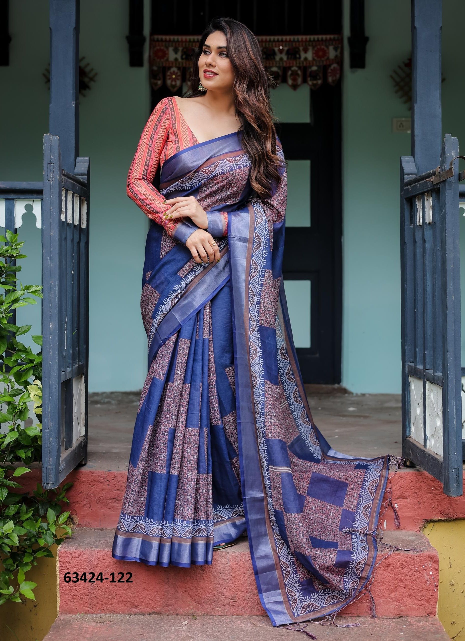 LINEN COTTON PRINTS - Catalog # 63424 (Set of 74 Sarees) by Semad Styles