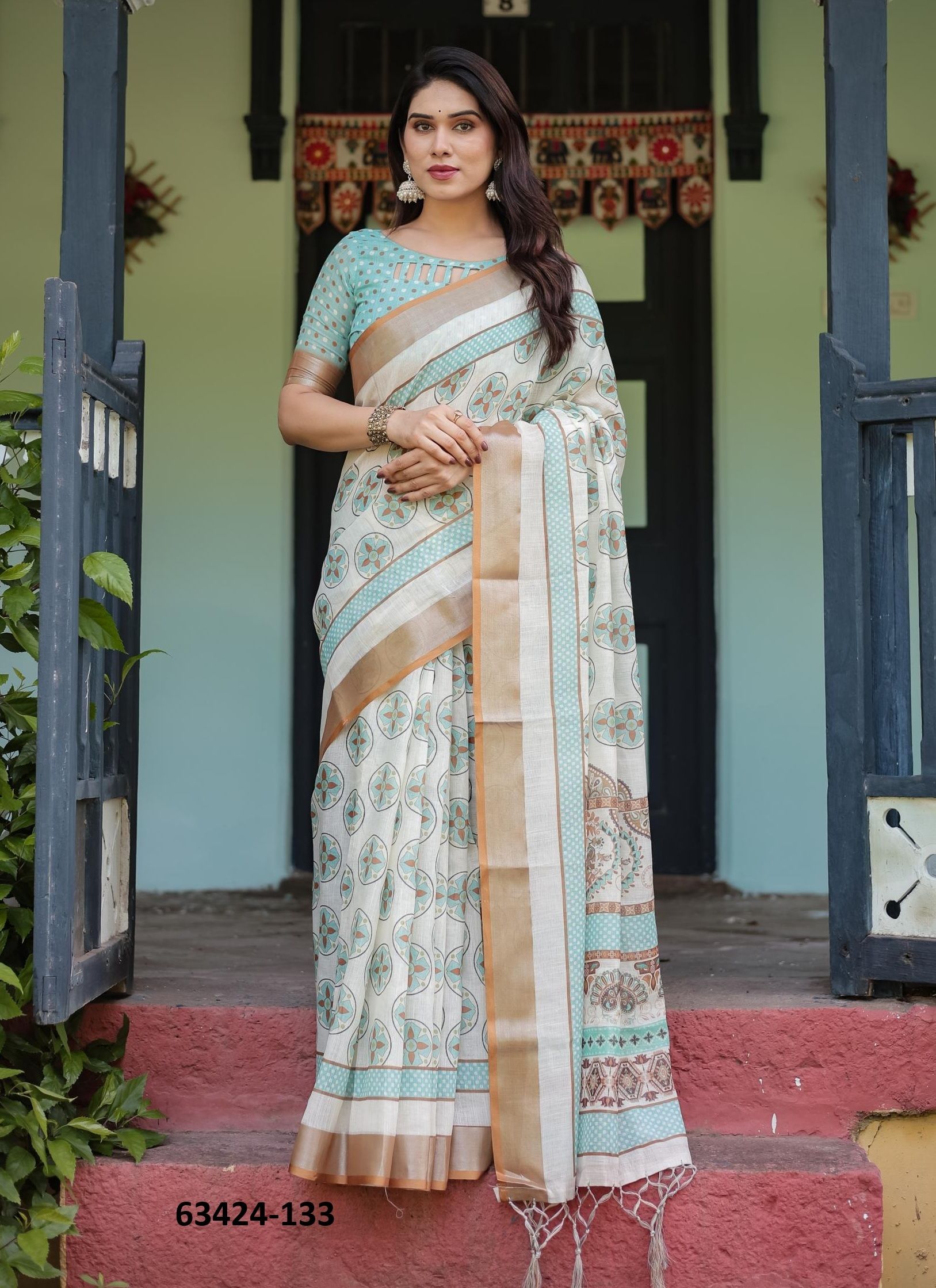 LINEN COTTON PRINTS - Catalog # 63424 (Set of 74 Sarees) by Semad Styles