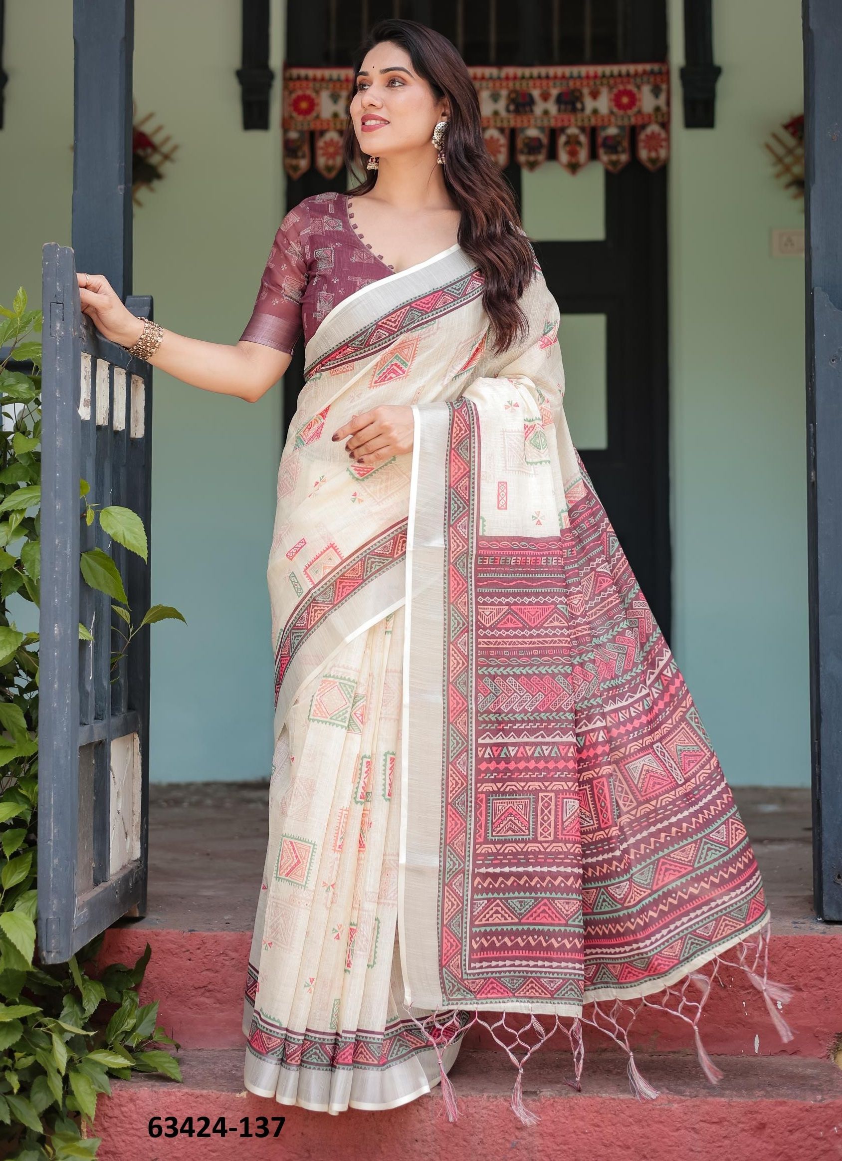 LINEN COTTON PRINTS - Catalog # 63424 (Set of 74 Sarees) by Semad Styles