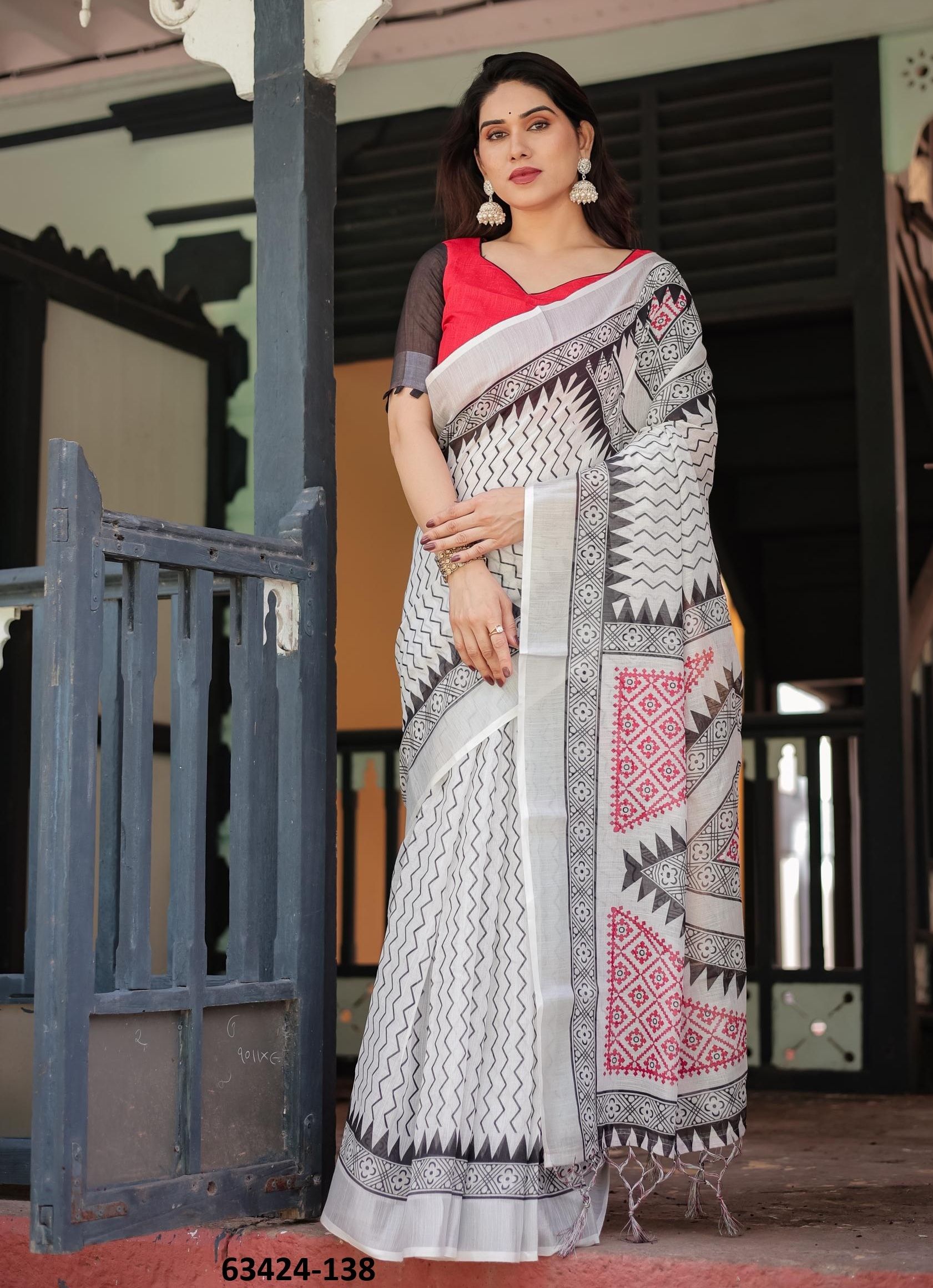 LINEN COTTON PRINTS - Catalog # 63424 (Set of 74 Sarees) by Semad Styles