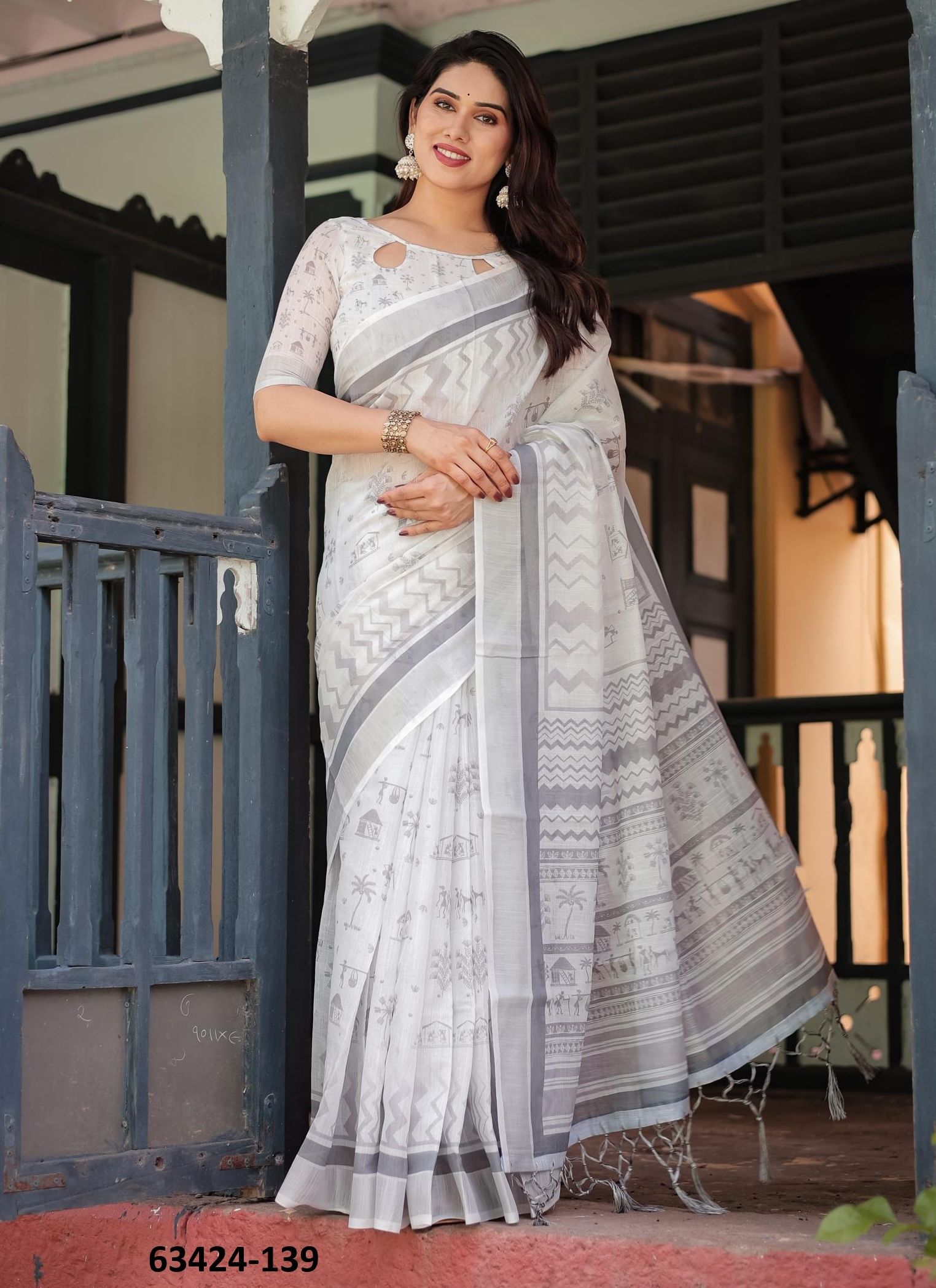 LINEN COTTON PRINTS - Catalog # 63424 (Set of 74 Sarees) by Semad Styles