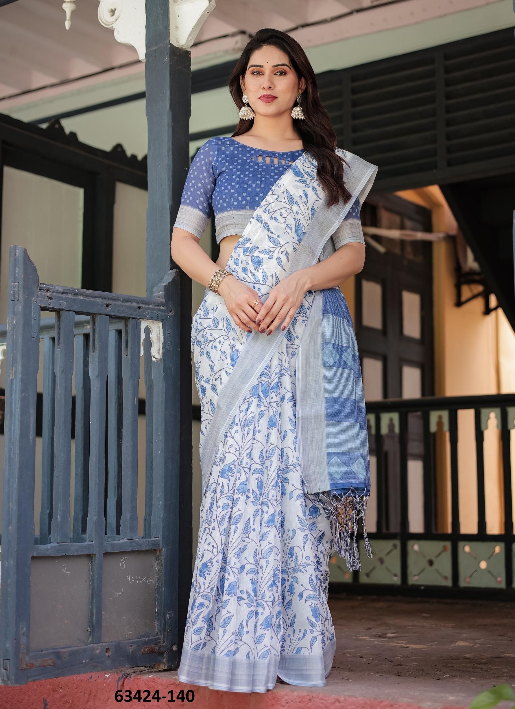 LINEN COTTON PRINTS - Catalog # 63424 (Set of 74 Sarees) by Semad Styles