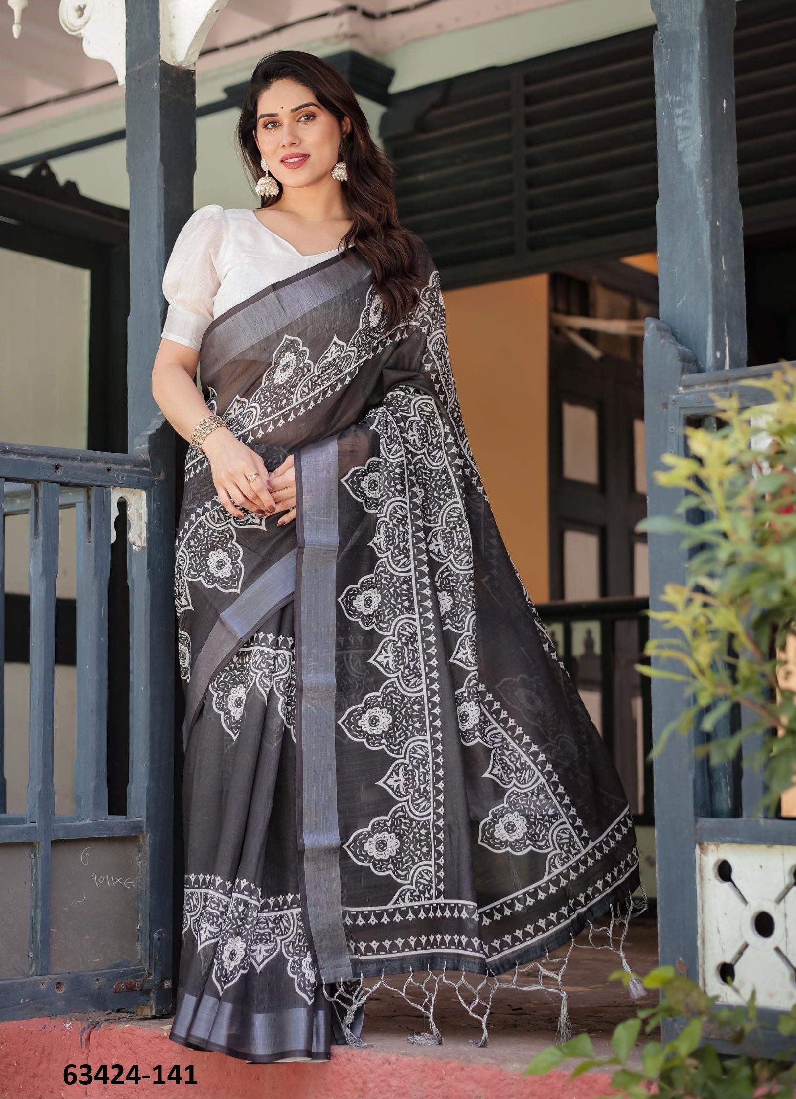 LINEN COTTON PRINTS - Catalog # 63424 (Set of 74 Sarees) by Semad Styles