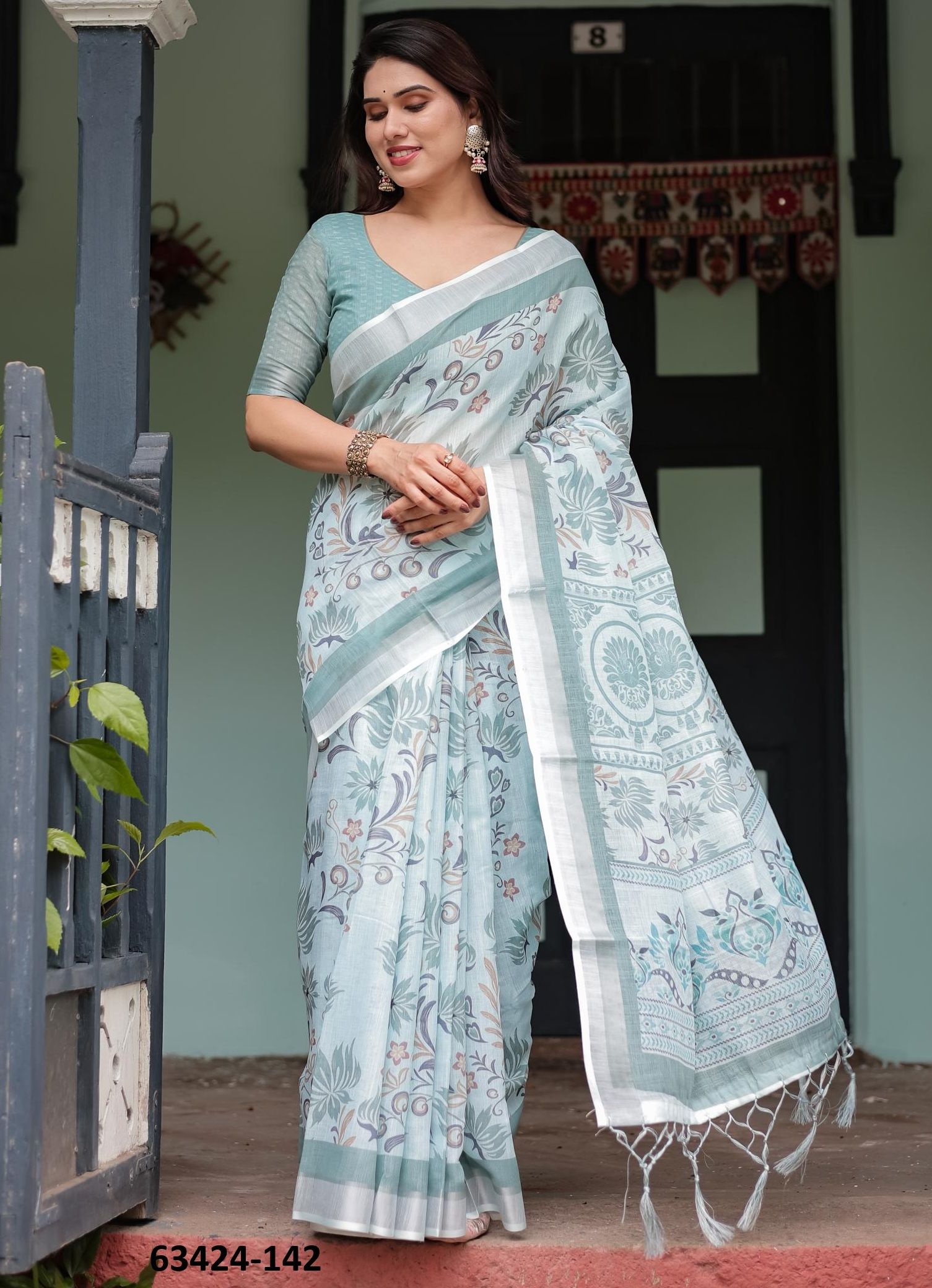 LINEN COTTON PRINTS - Catalog # 63424 (Set of 74 Sarees) by Semad Styles