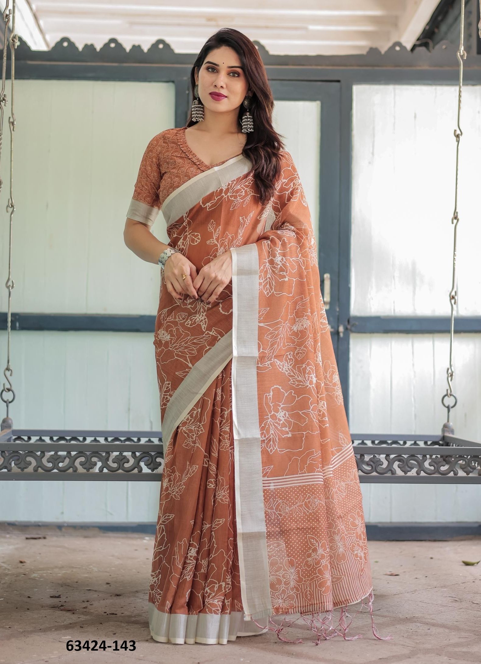 LINEN COTTON PRINTS - Catalog # 63424 (Set of 74 Sarees) by Semad Styles