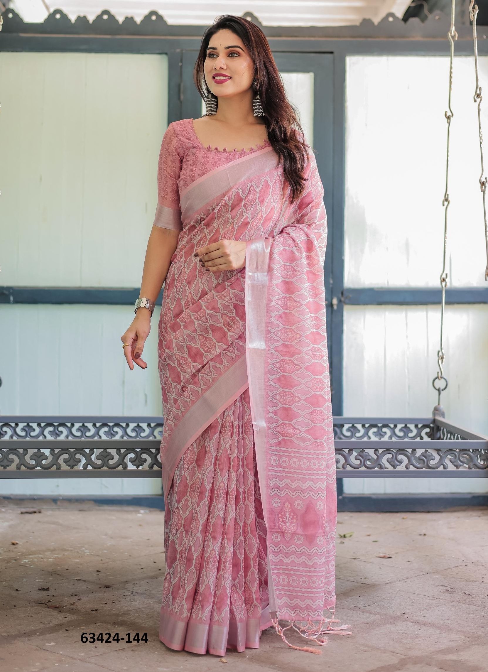 LINEN COTTON PRINTS - Catalog # 63424 (Set of 74 Sarees) by Semad Styles