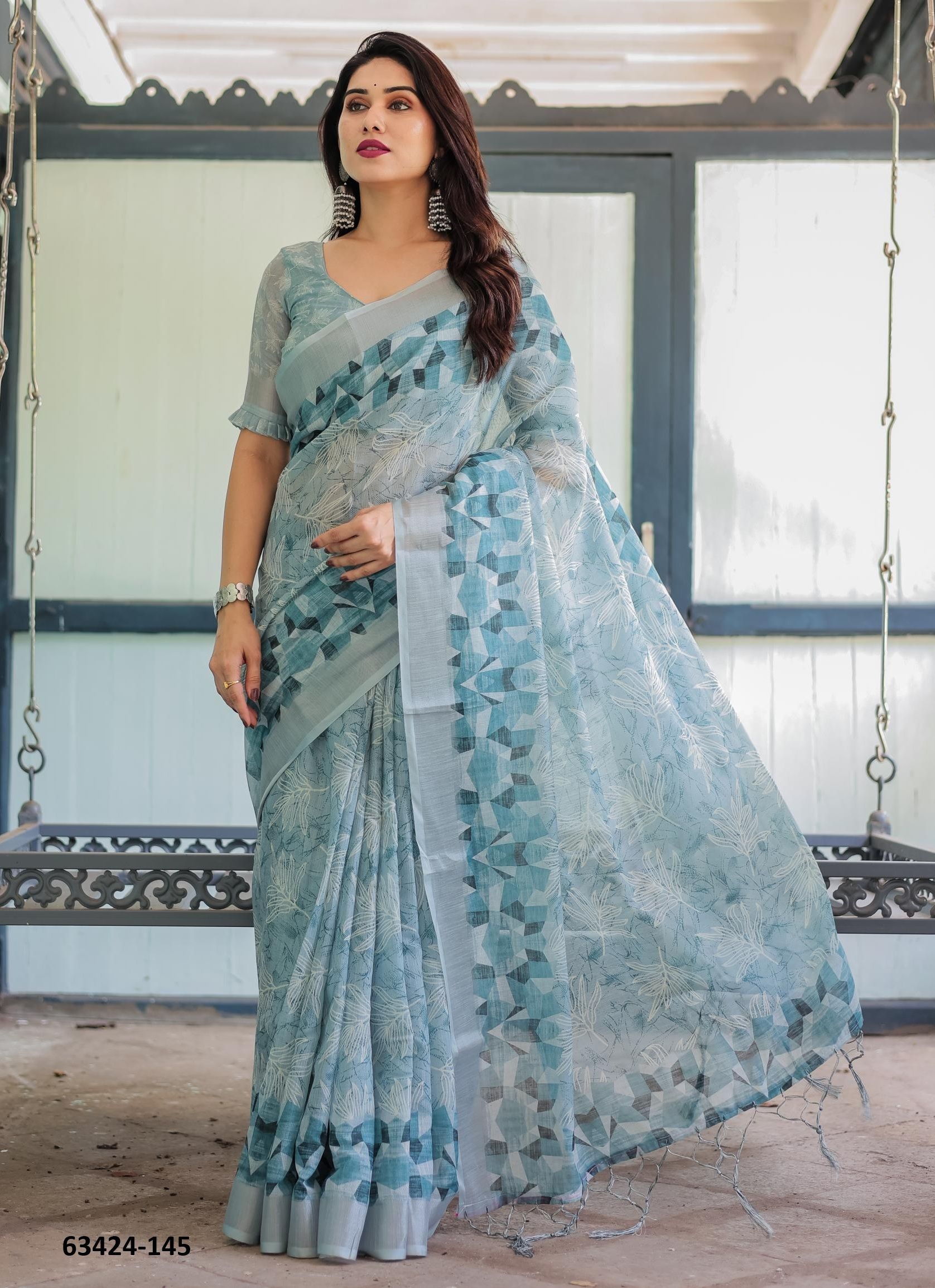 LINEN COTTON PRINTS - Catalog # 63424 (Set of 74 Sarees) by Semad Styles