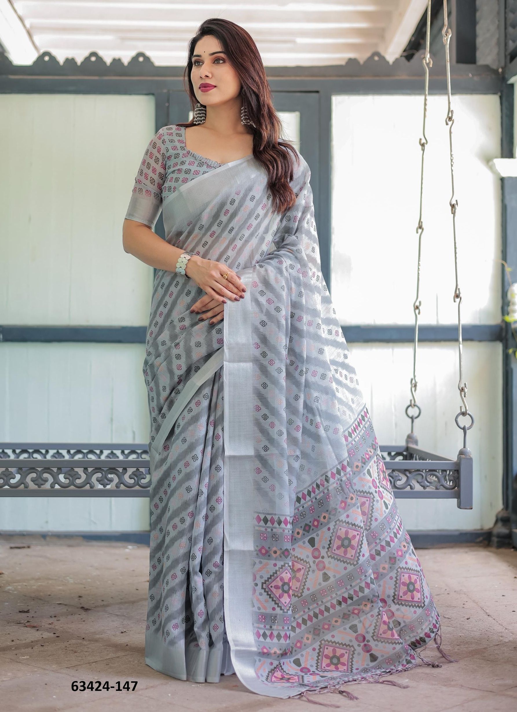 LINEN COTTON PRINTS - Catalog # 63424 (Set of 74 Sarees) by Semad Styles