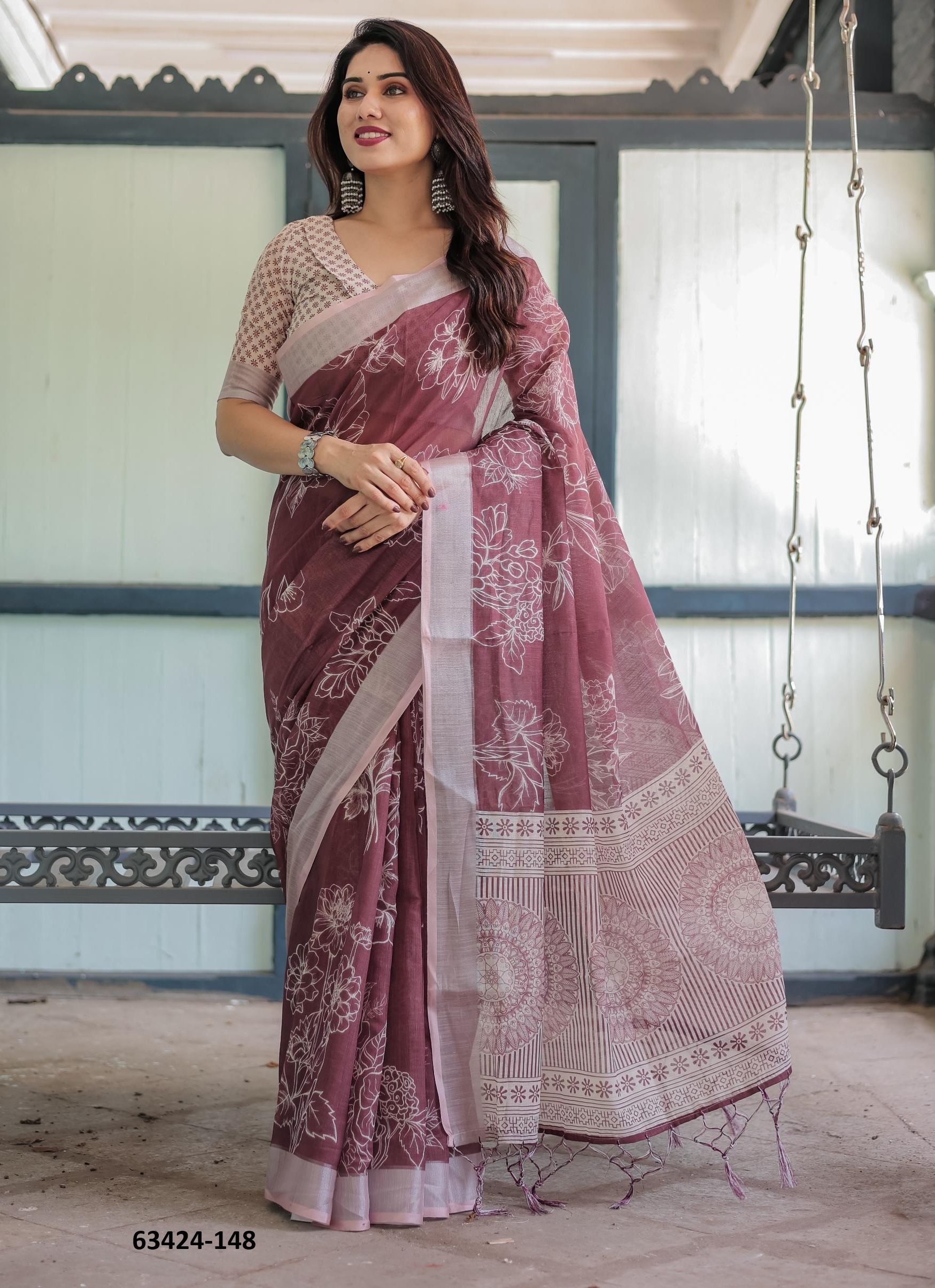 LINEN COTTON PRINTS - Catalog # 63424 (Set of 74 Sarees) by Semad Styles