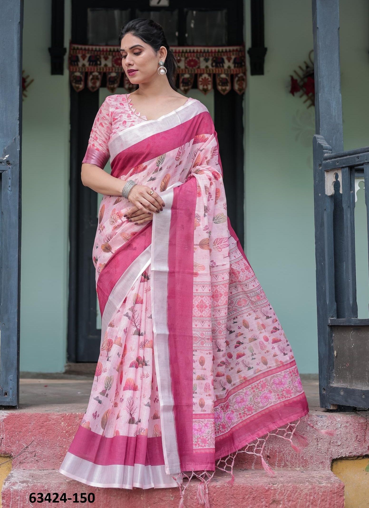 LINEN COTTON PRINTS - Catalog # 63424 (Set of 74 Sarees) by Semad Styles