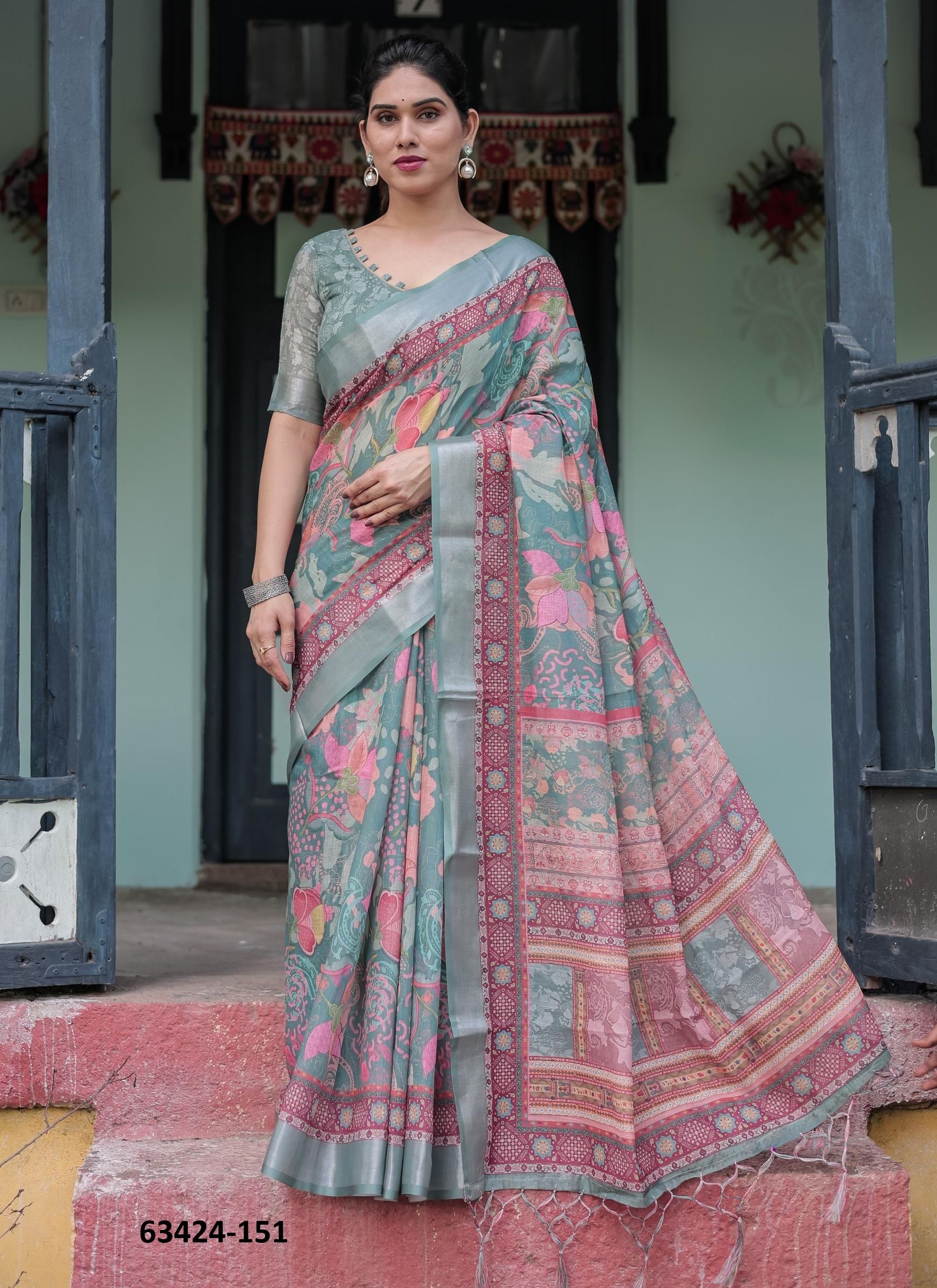 LINEN COTTON PRINTS - Catalog # 63424 (Set of 74 Sarees) by Semad Styles