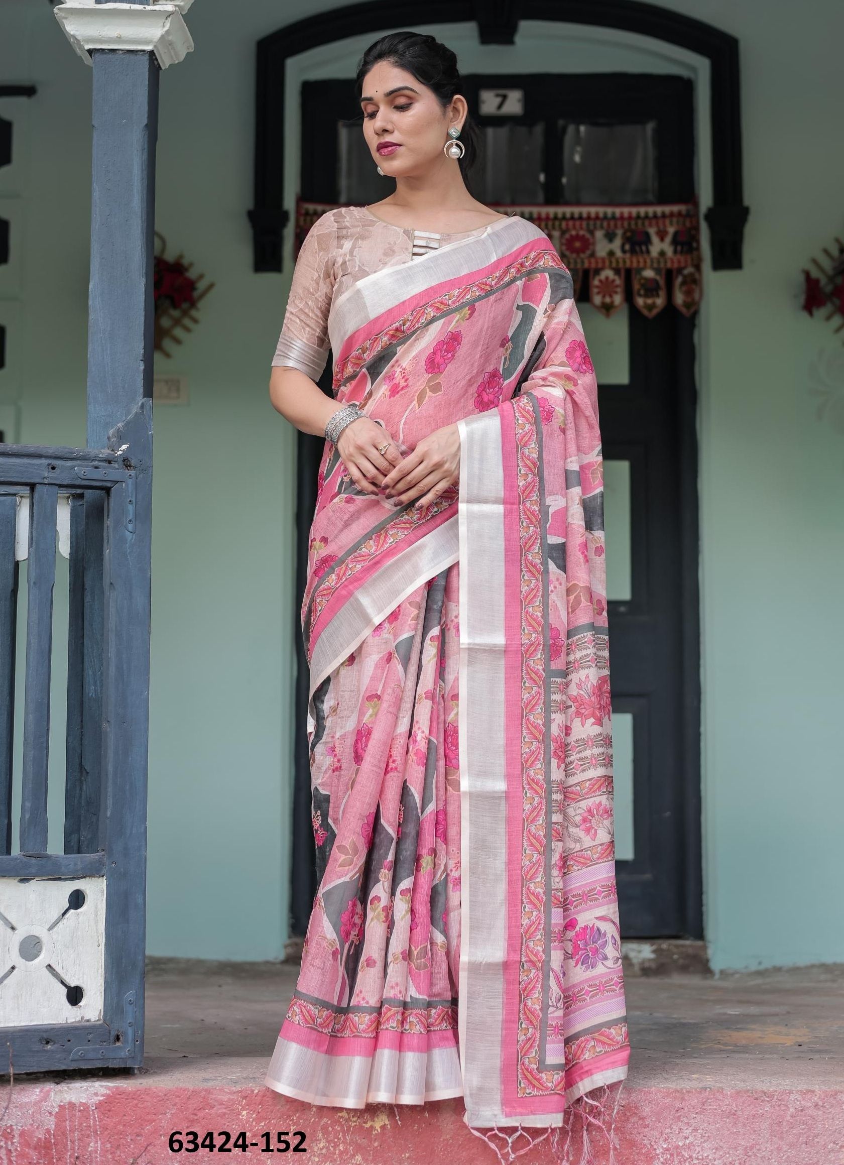LINEN COTTON PRINTS - Catalog # 63424 (Set of 74 Sarees) by Semad Styles
