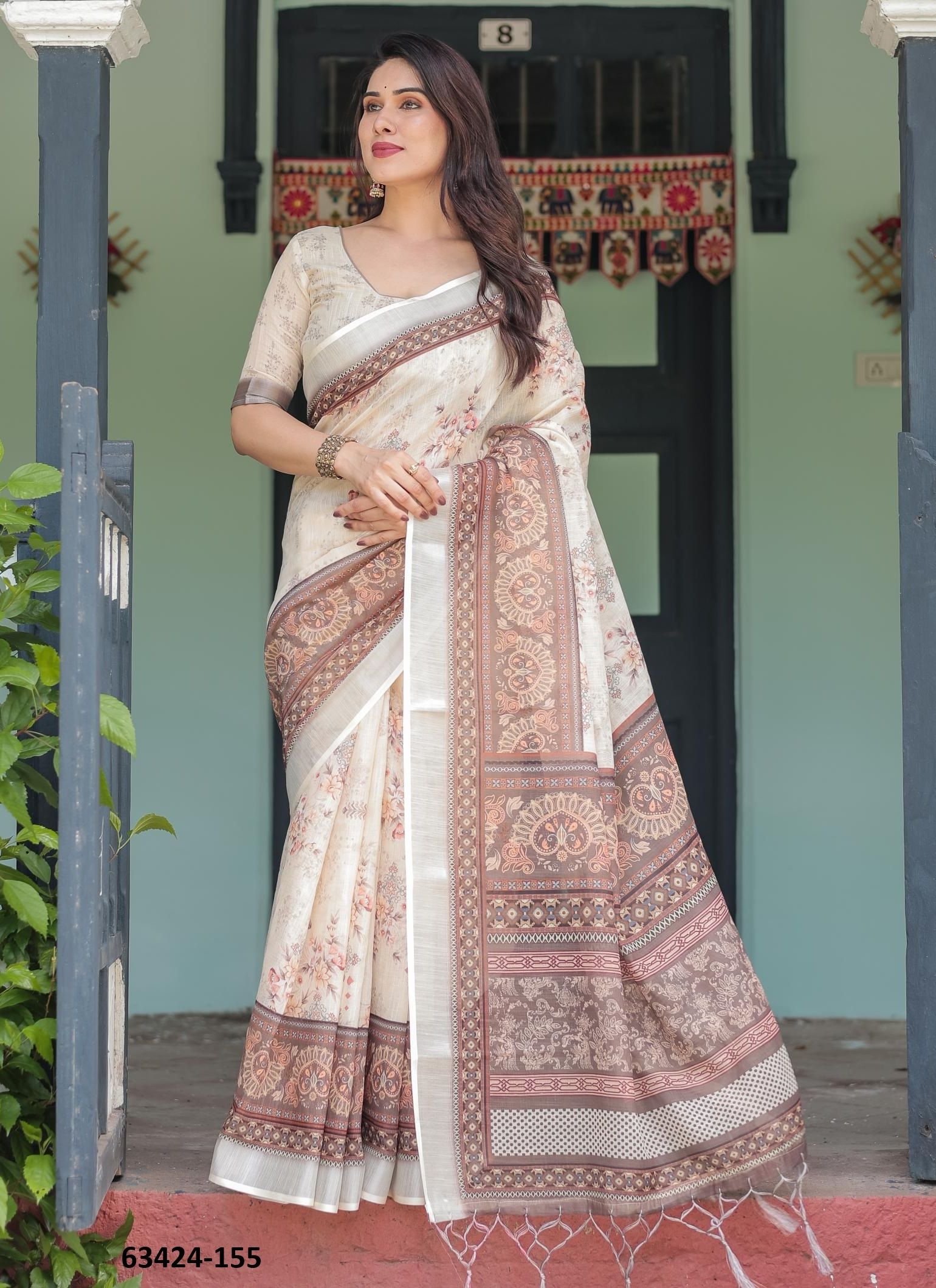LINEN COTTON PRINTS - Catalog # 63424 (Set of 74 Sarees) by Semad Styles