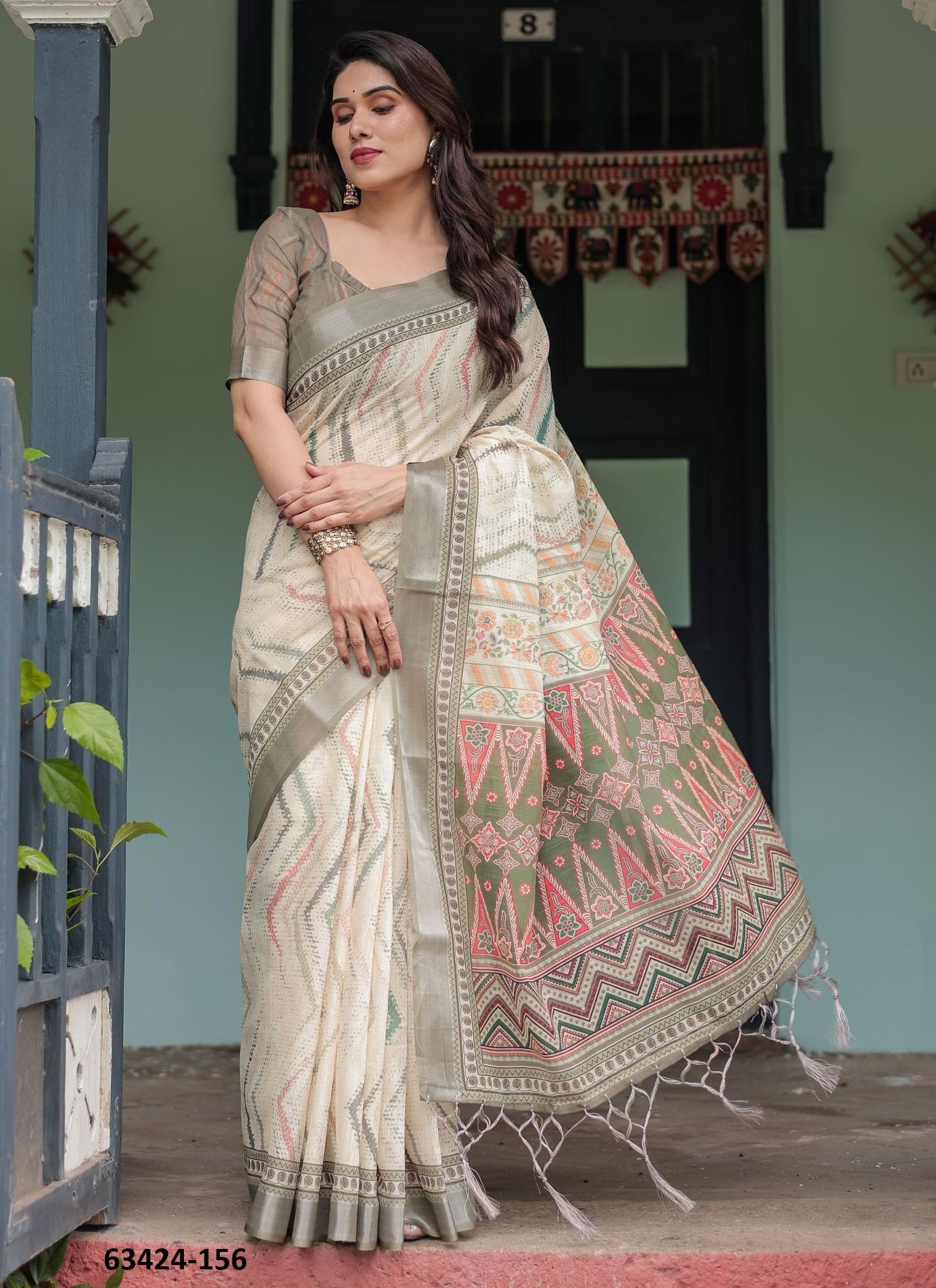 LINEN COTTON PRINTS - Catalog # 63424 (Set of 74 Sarees) by Semad Styles