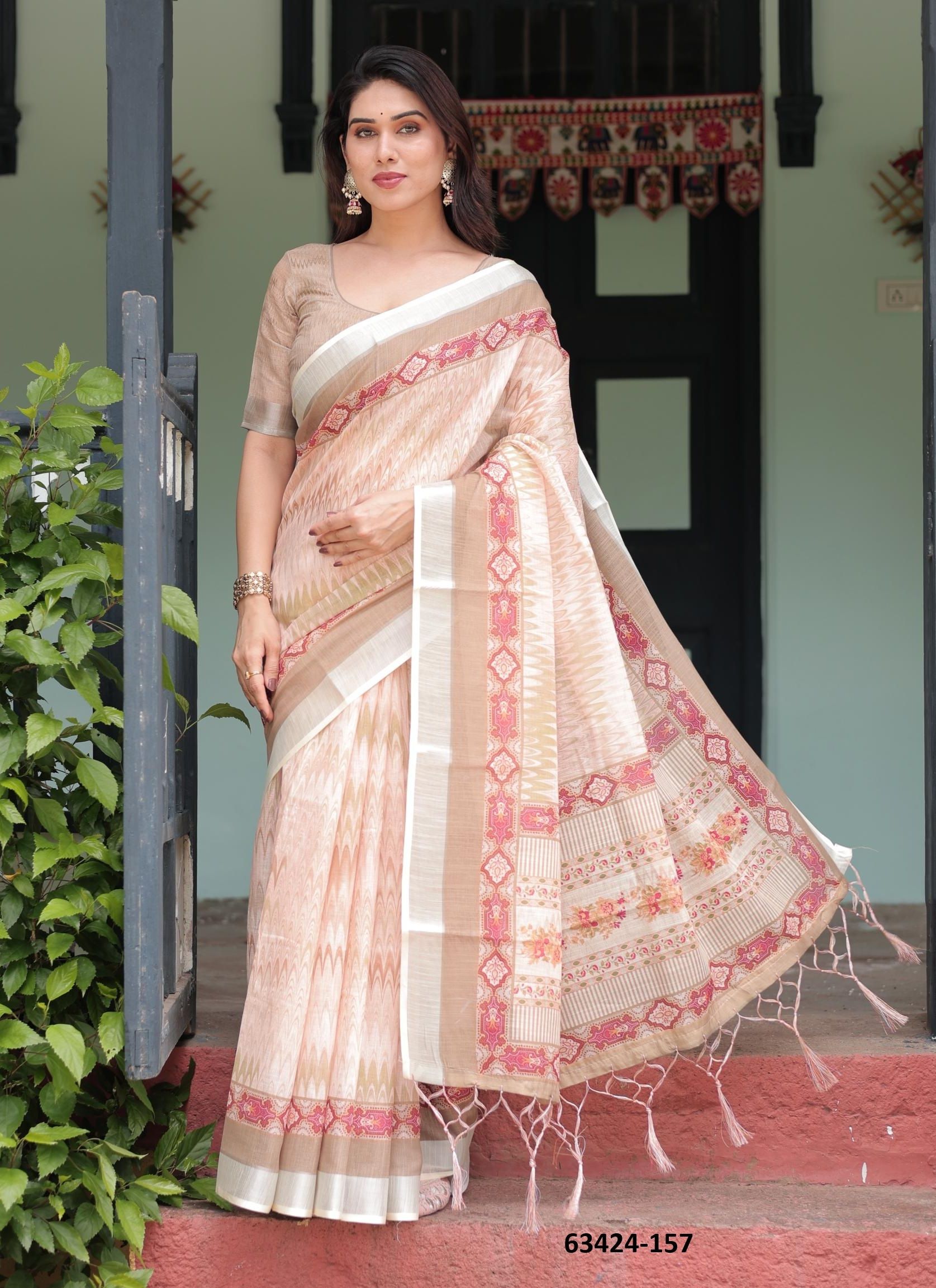 LINEN COTTON PRINTS - Catalog # 63424 (Set of 74 Sarees) by Semad Styles