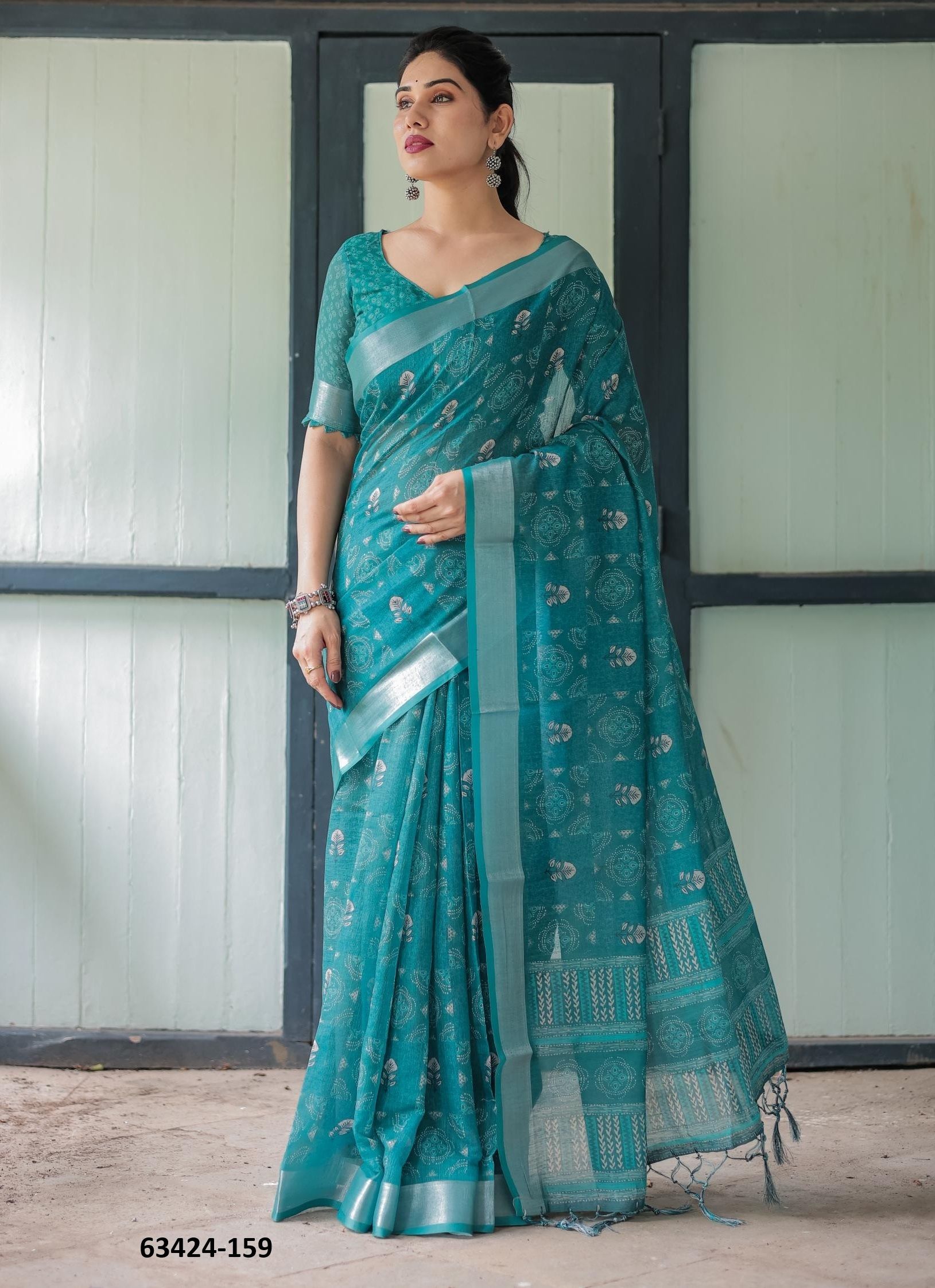 LINEN COTTON PRINTS - Catalog # 63424 (Set of 74 Sarees) by Semad Styles