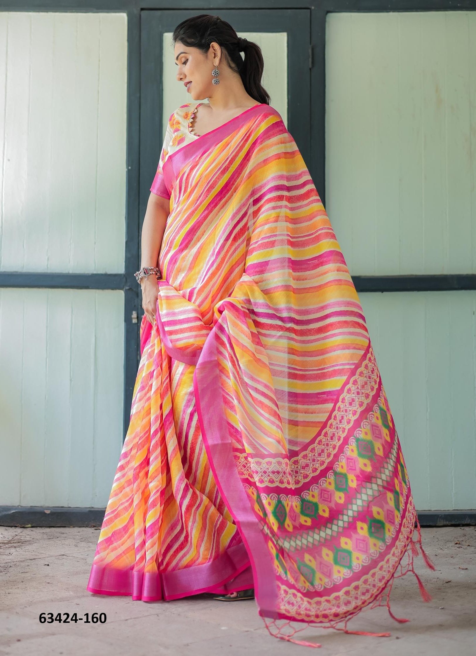 LINEN COTTON PRINTS - Catalog # 63424 (Set of 74 Sarees) by Semad Styles