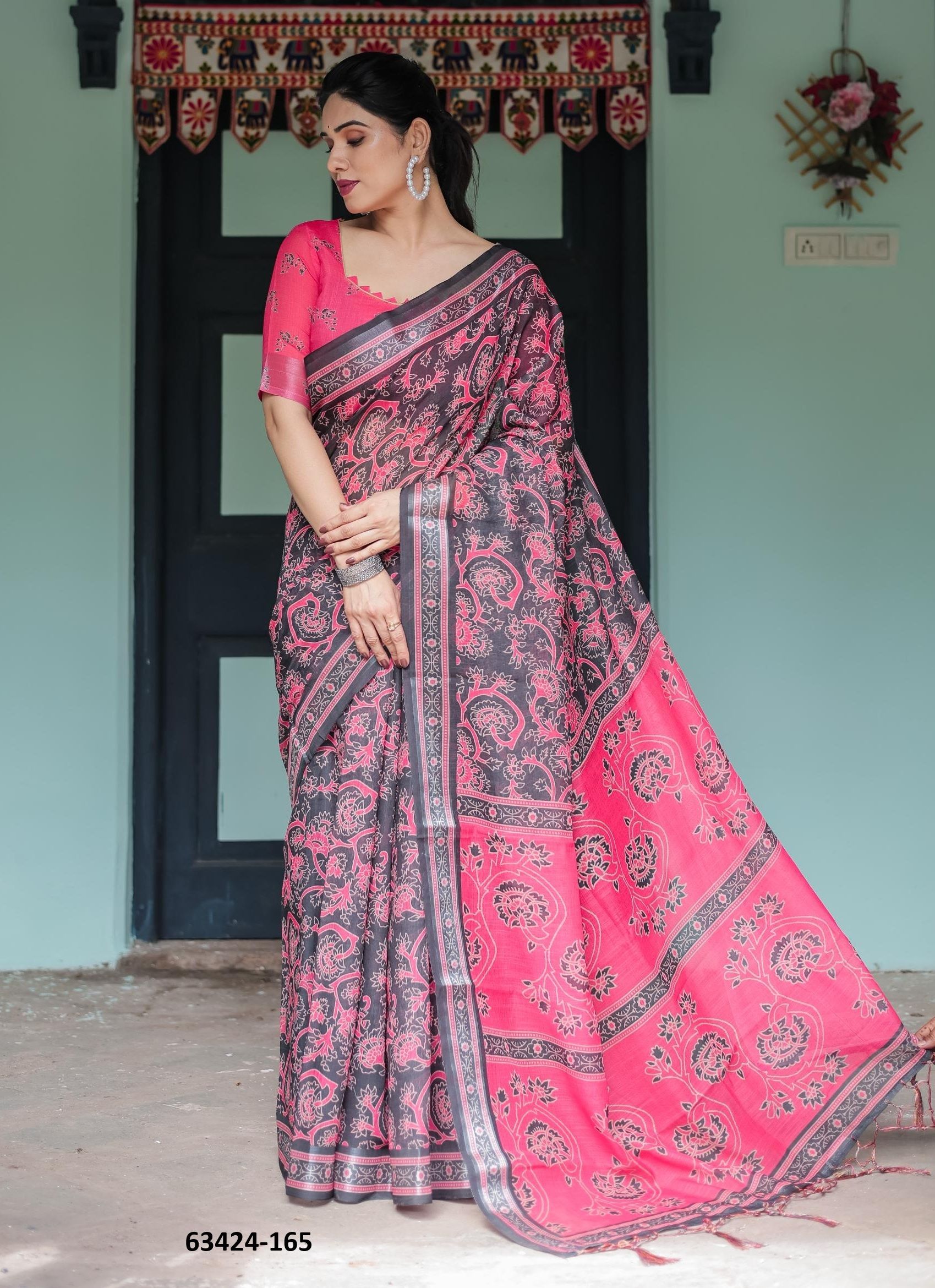 LINEN COTTON PRINTS - Catalog # 63424 (Set of 74 Sarees) by Semad Styles